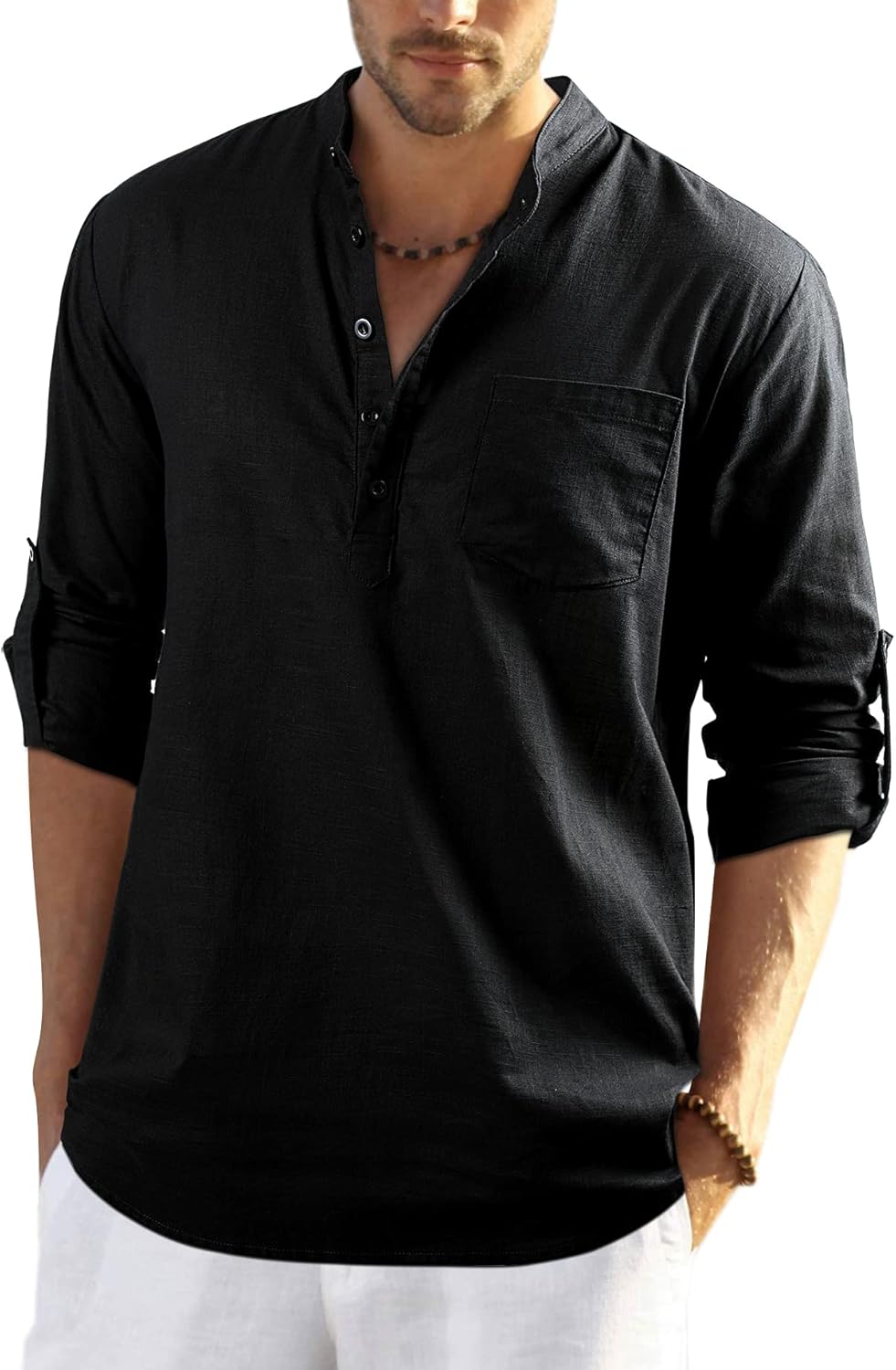 Enlision Mens Casual Cotton Linen Shirt Long Sleeve Button Down Summer Lightweight Henley Shirt Tops