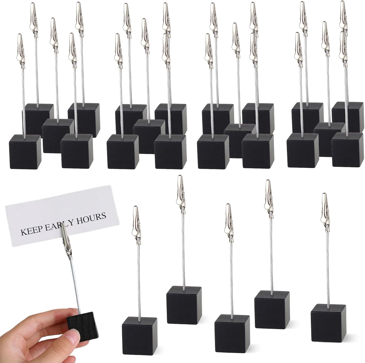 20PCS Memo Clip Holder, Alligator Clips with Wooden Base Photo Holders for Tables Crocodile Clip Memo Holder Black for Wedding Party, Shop Display Price Tag