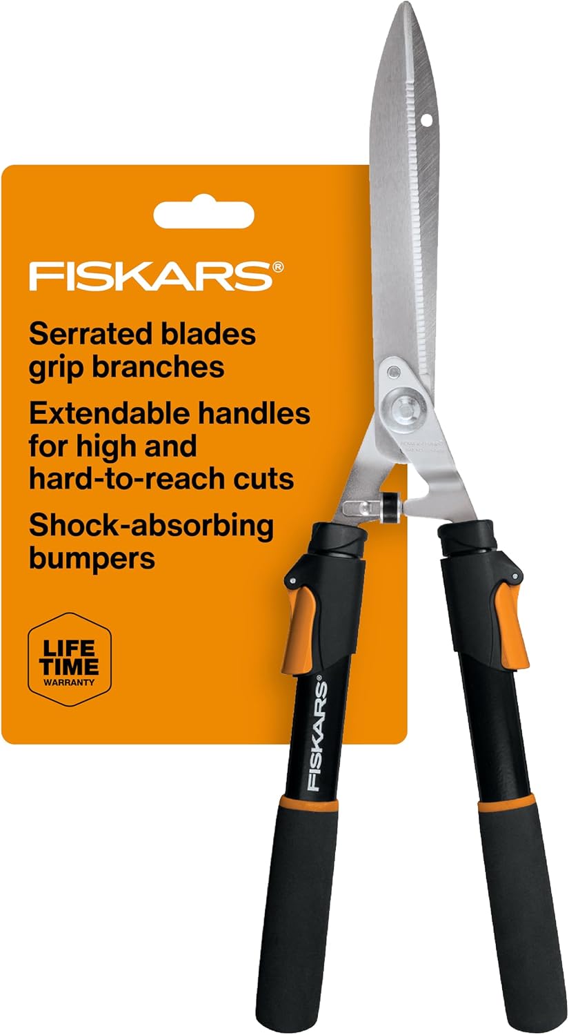 Fiskars 25"-33" Power-Lever Extendable Garden Hedge Shears, 10” Blades