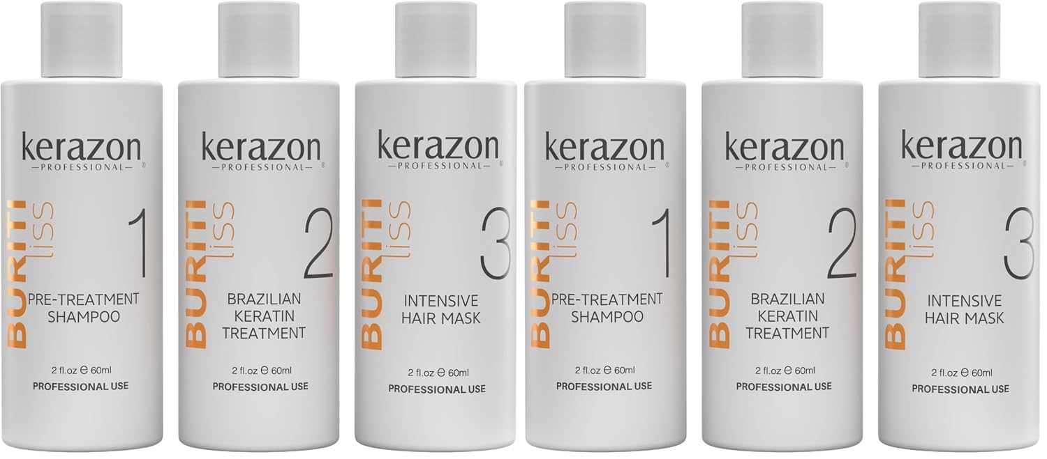 KERAZON Brazilian Keratin Treatment Buriti Liss Kit 2oz/60ml - At Home Keratin Treatment Smoothing and Straightening - Keratina para Alisar el Pelo - For All Hair Types (Pack of 2)