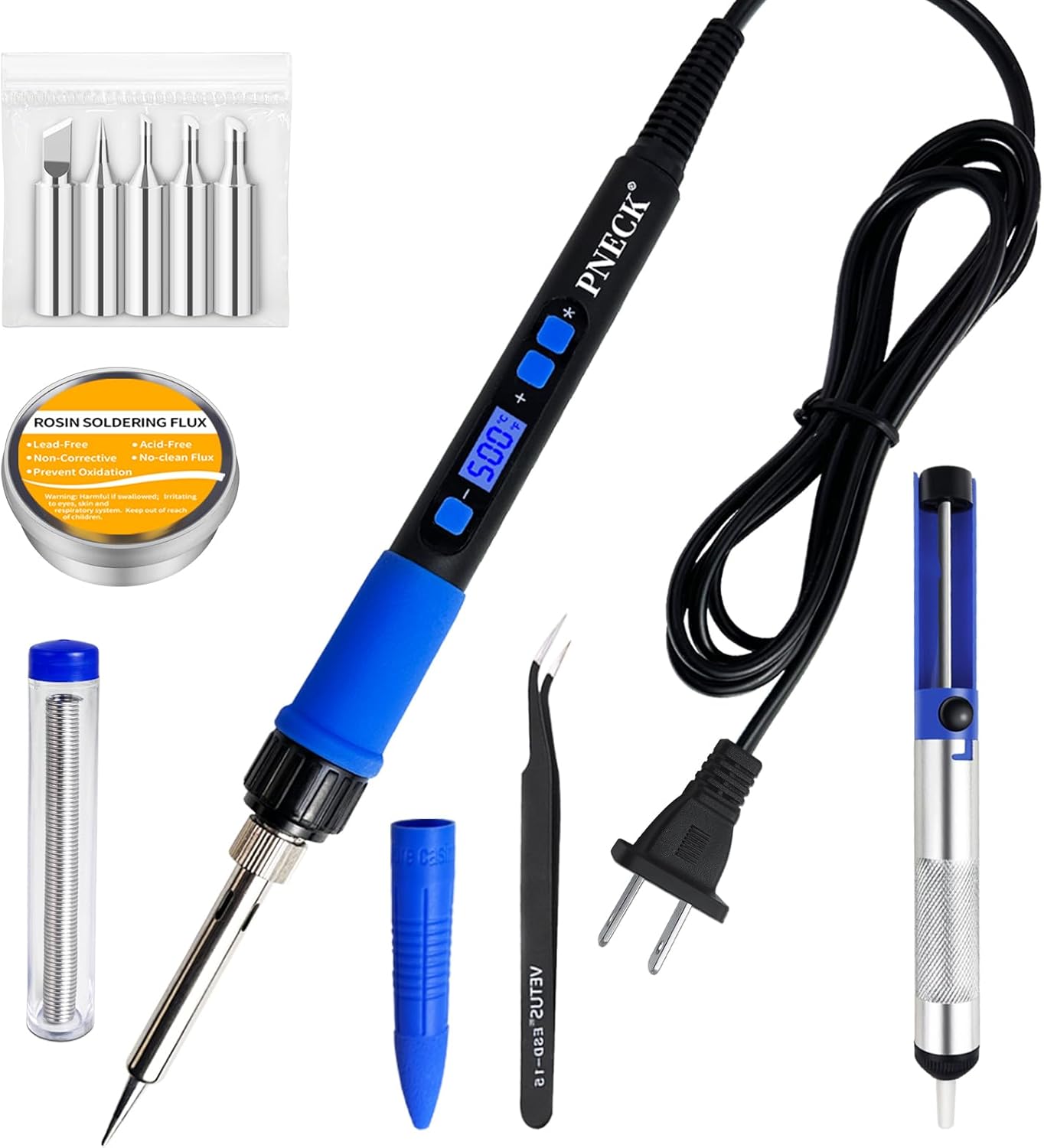Soldering Iron Kit, 80W, LCD Display, Adjustable Temperature 356°F -932°F,Blue