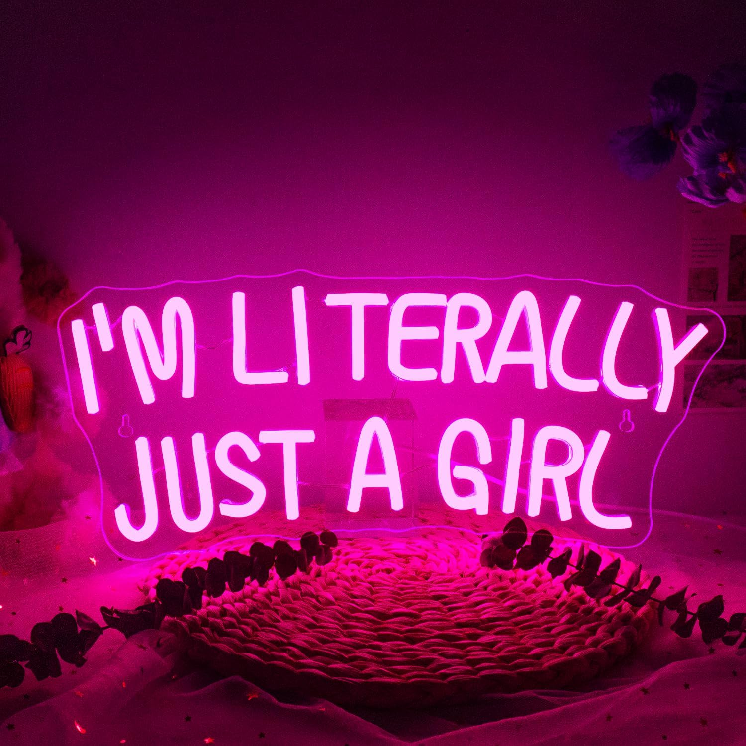 Lucunstar I'M Literally Just A Girl Neon Sign,Pink Led Sign,Led Neon Light for Wall Decor,Light Up Sign for Bedroom,Dimmable Switch USB Connectivity Led Neon Signs for Girlsroom Decor,Party Light