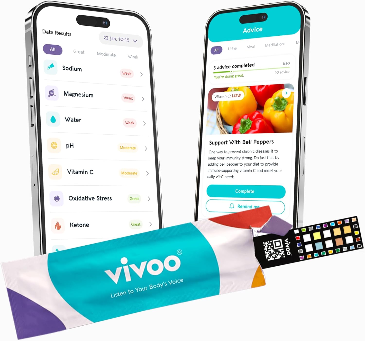Vivoo | The #1 Urine Test Strips & Keto Strips with App | Advanced Home Tracking for Nutrition, Ketones, Hydration, pH, and More | 1 Month / 4 Tests
