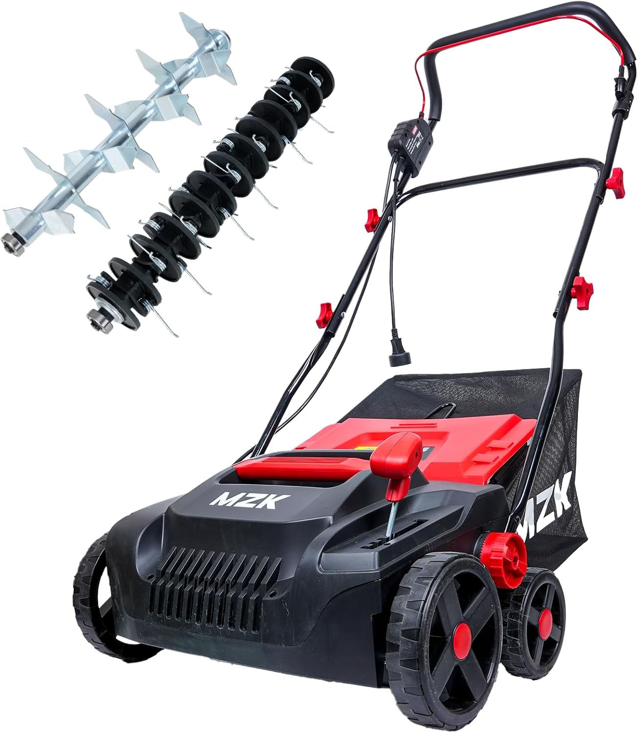 MZK 15-inch 2-in-1 Electric Dethatcher and Scarifier w/Removeable 5-Position Height Adjustment,Lawn dethatcher w/12-Gallon Thatch Collection Bag,Keep Lawn Health,DS15A03