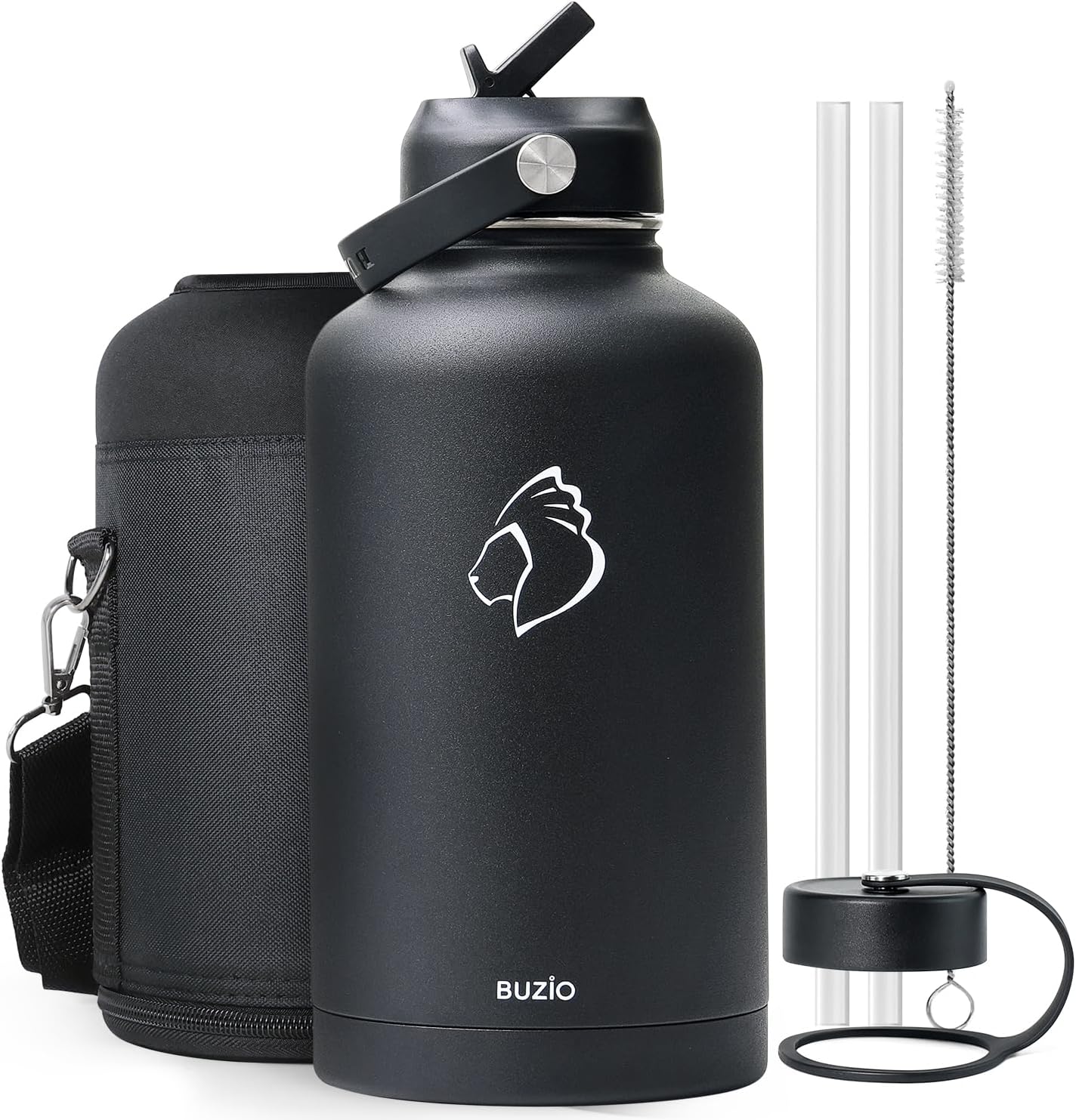 BUZIO Vacuum Insulated Stainless Steel Water Bottle 64oz (Cold for 48 Hrs/Hot for 24 Hrs) BPA Free Double Wall Travel Mug/Flask for Outdoor Sports Hiking, Cycling, Camping, Running