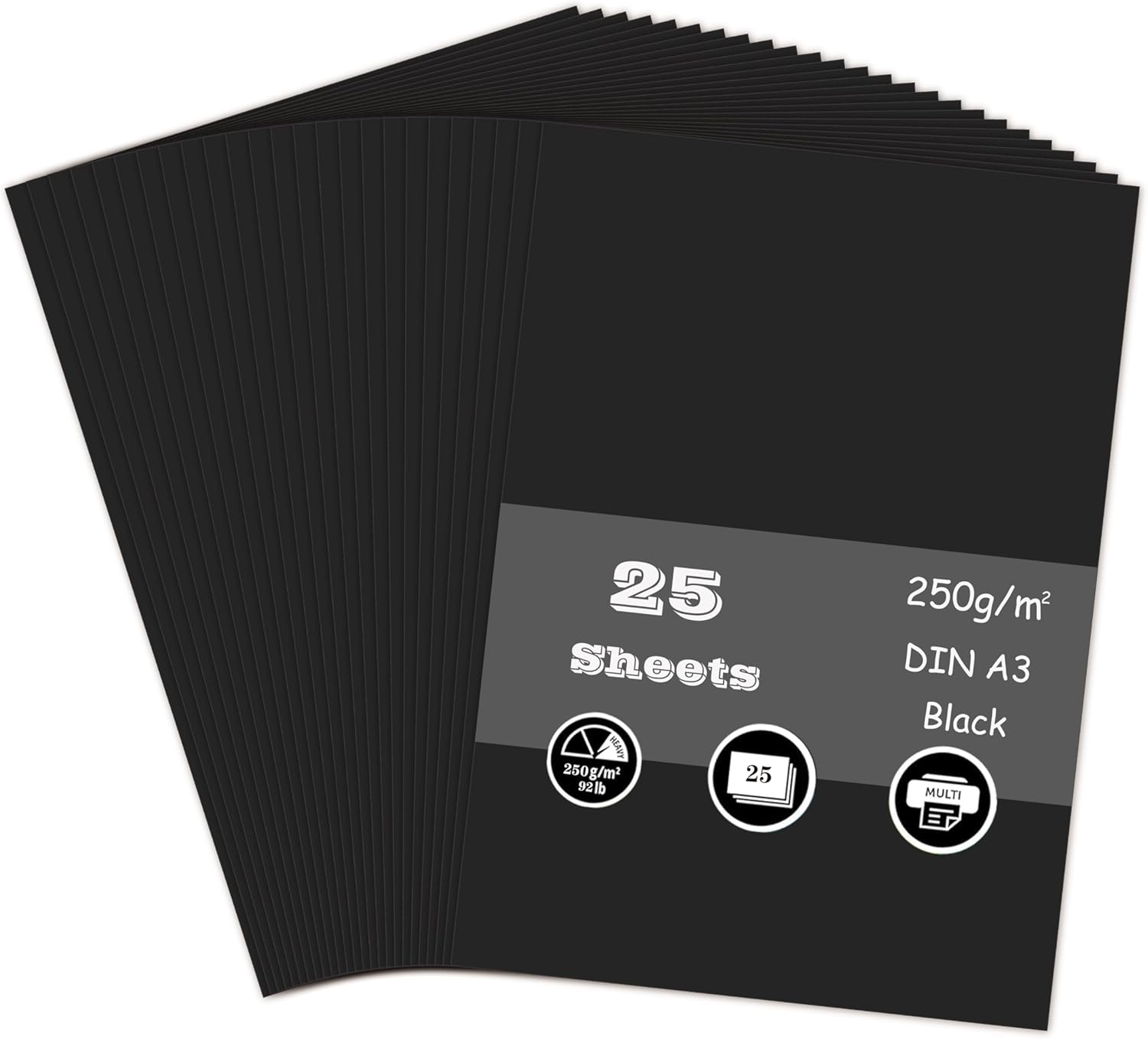 Black Card, A3 Card 250GSM Thick Card Stock for Cards Making, Scrapbook, Office Printing and Arts or Crafts DIY (25 Sheets)