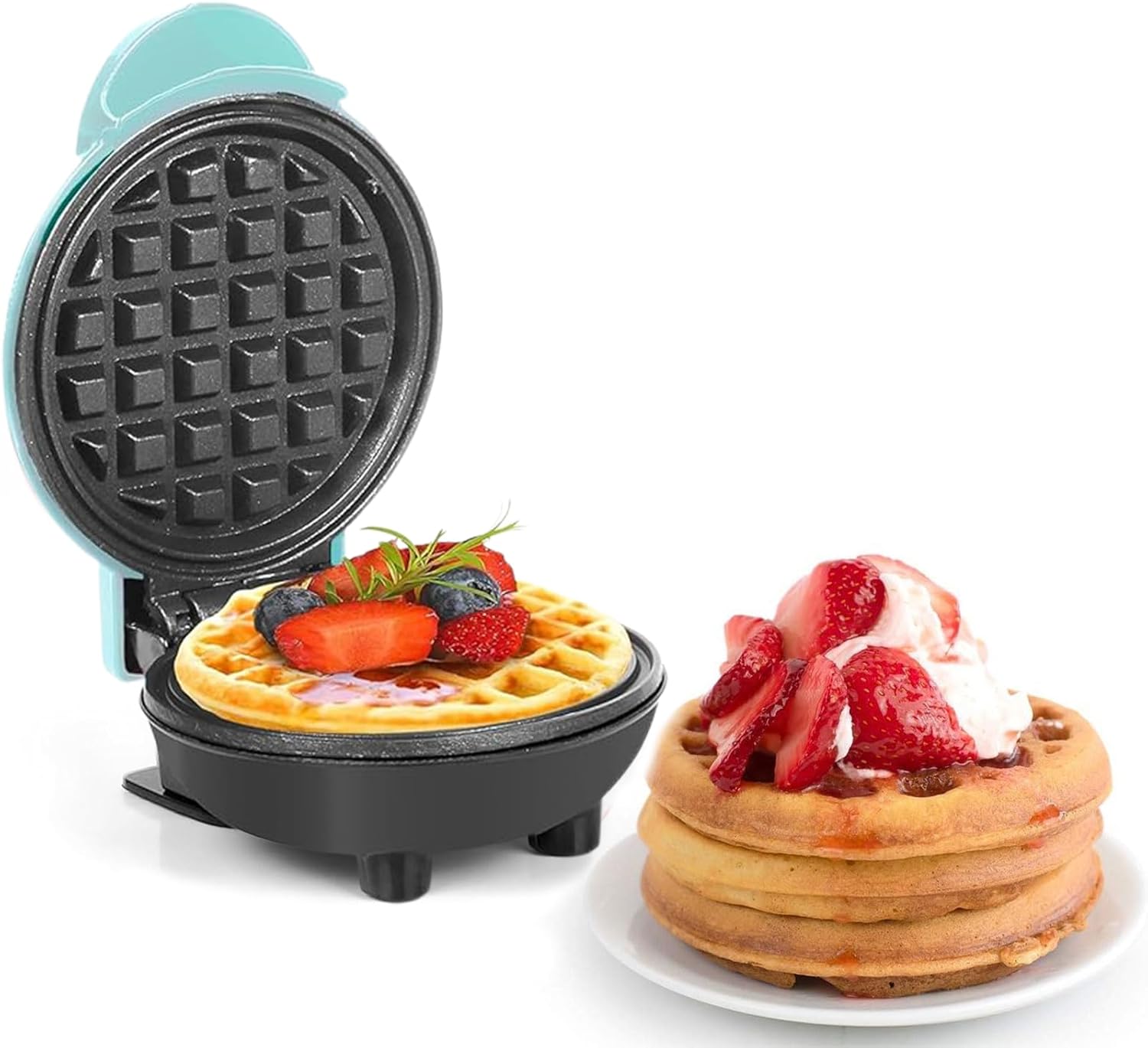 TOCMSNHG Mini Waffle Maker, Non-Stick Waffle Iron Machine Electric Mini Pancake Maker with Ready Indicator, Compact Waffle Maker for Waffles, Sweet Snacks, Desserts, Grilled Cheese, Sky Blue