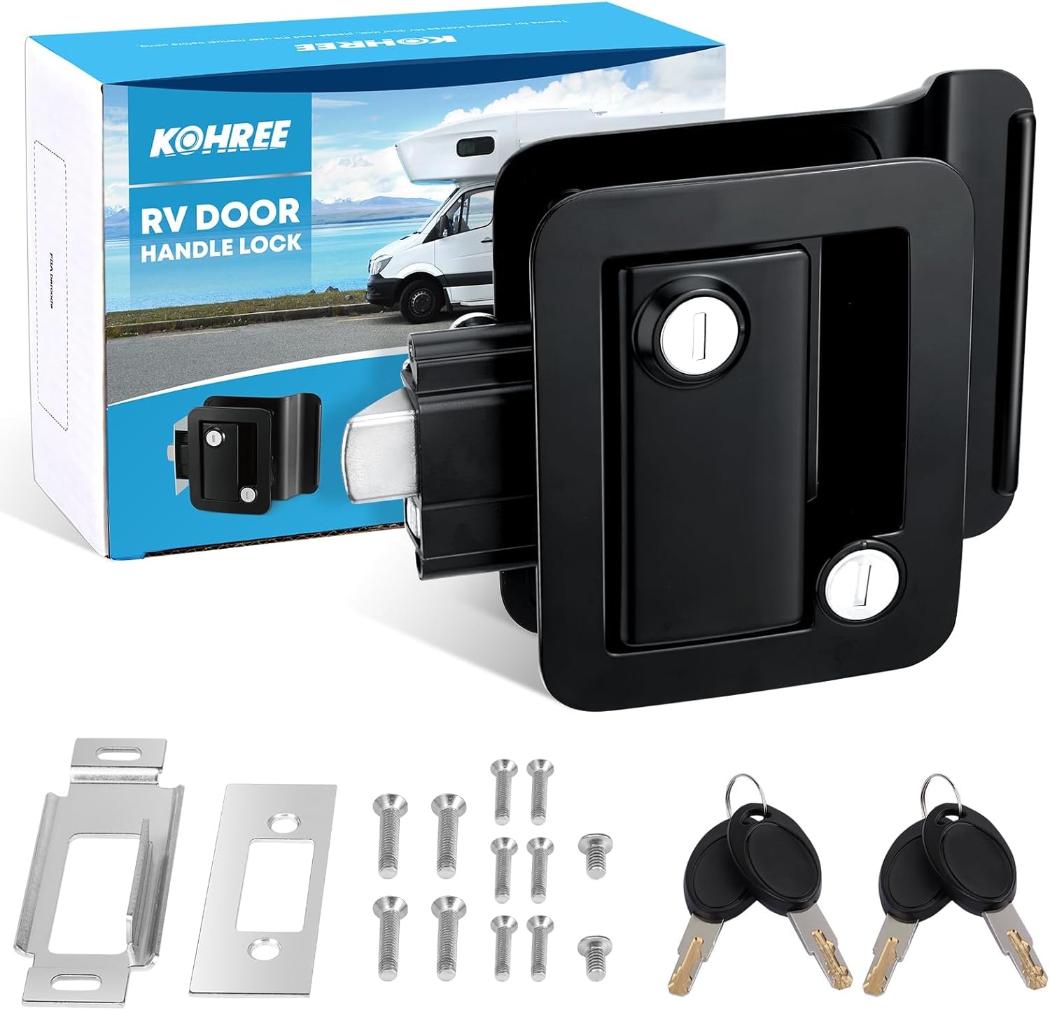 Kohree Upgraded RV Door Lock Replacement with Paddle Deadbolt, 100% Zinc Alloy, Camper Door Handle Latch, RV Enclosed Travel Trailer Entry Door Lock with Keys for Camper Horse Trailer Cargo, Black