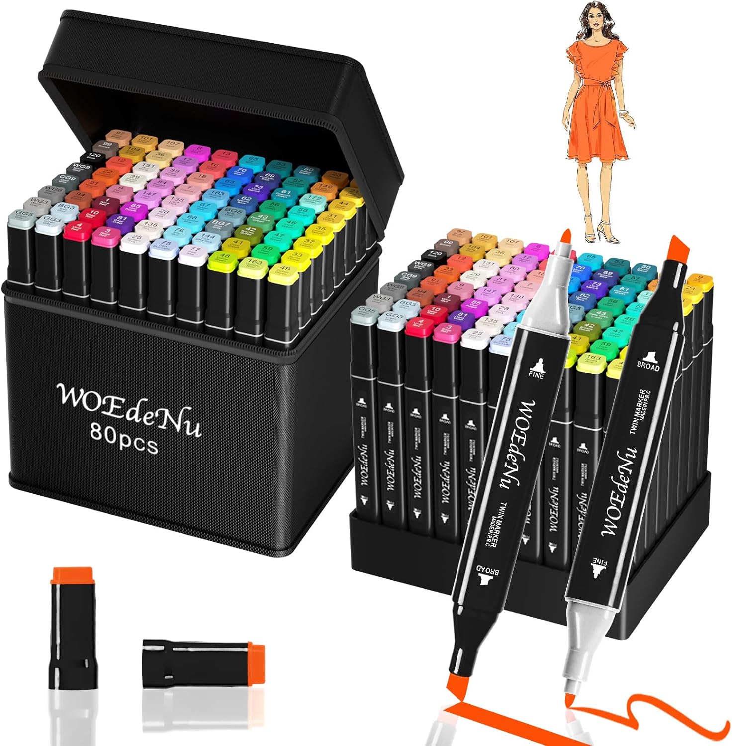 80 Colours Alcohol Markers Set, Colouring Pens Dual Tip Permanent Art Marker Pens for Drawing, Sketching, Manga, Anime & Adult Colouring with Carrying Case