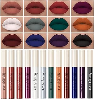 MAEPEOR Matte Liquid Lipstick Set 12PCS Smooth Creamy Velvet Lipstick Long-Lasting Waterproof Smudgeproof Lip Gloss for Women and Girls (Matte, 12PCS-02)