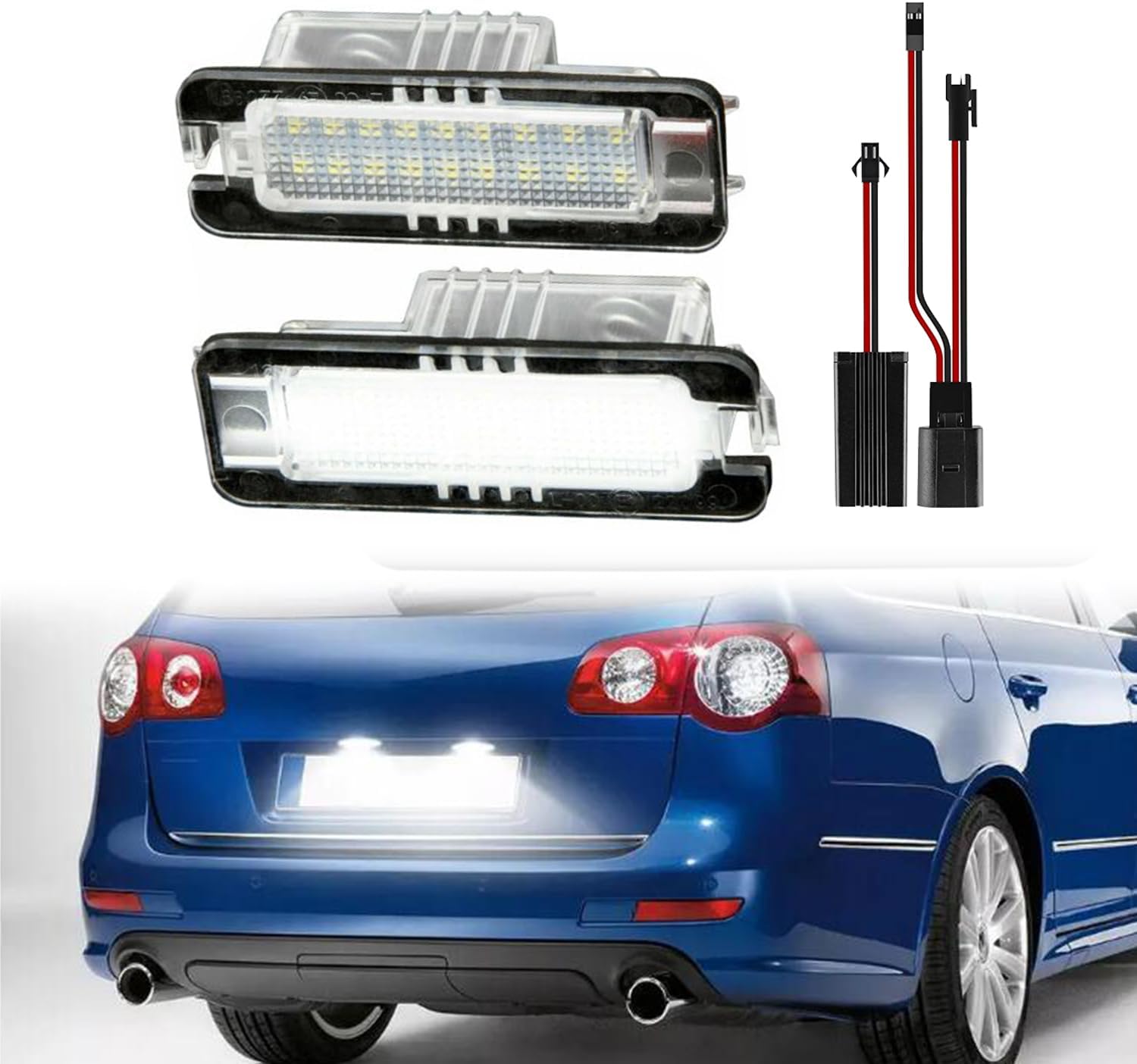 for Volkswagen VW Golf GTI MK4 MK5 MK6 MK7 CC Rabbit Polo EOS Phaeton Beetle Scirocco LED License Plate Lights Tag Lamp Assembly Replacement, Canbus Error Free
