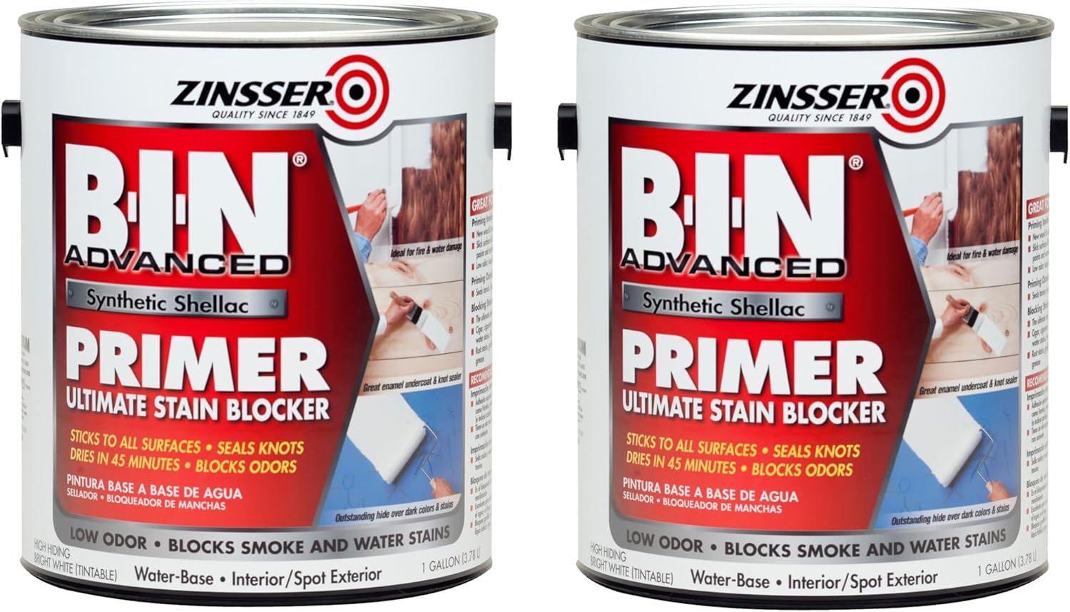 Zinsser 270976-2PK B-I-N Advanced Synthetic Shellac Primer and Sealer, Gallon, White, 2 Pack