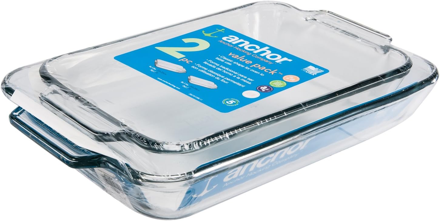 Anchor Hocking Glass Baking Dishes for Oven, 2 Piece Set (2 Qt & 3 Qt Glass Casserole Dishes)