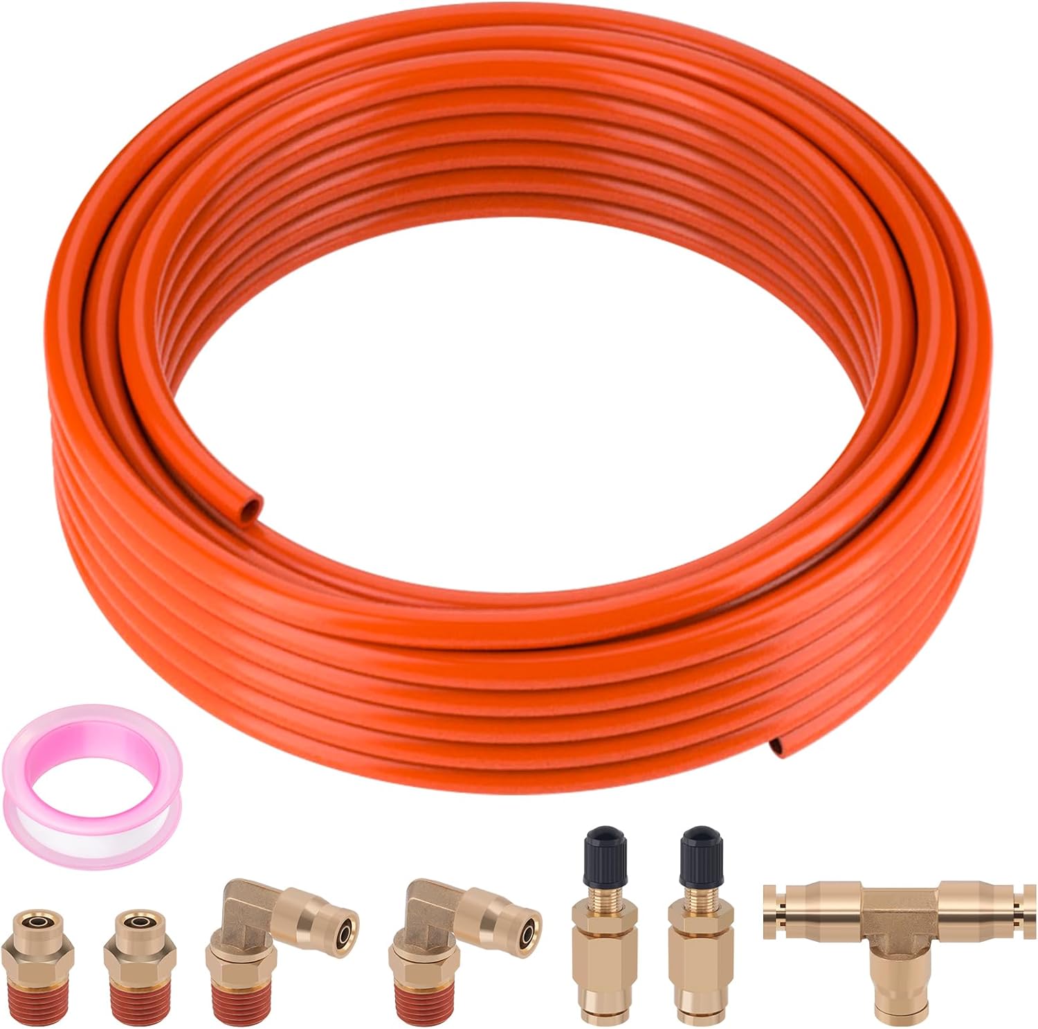 Air Line Kit for Air Spring Bag Suspension with Fittings, 25 FT PA Hose Truck Airbag Line with 1/4 NPT DOT Air Fittings, Replacement Valve for Airbag Suspension in Semi Truck Trailer