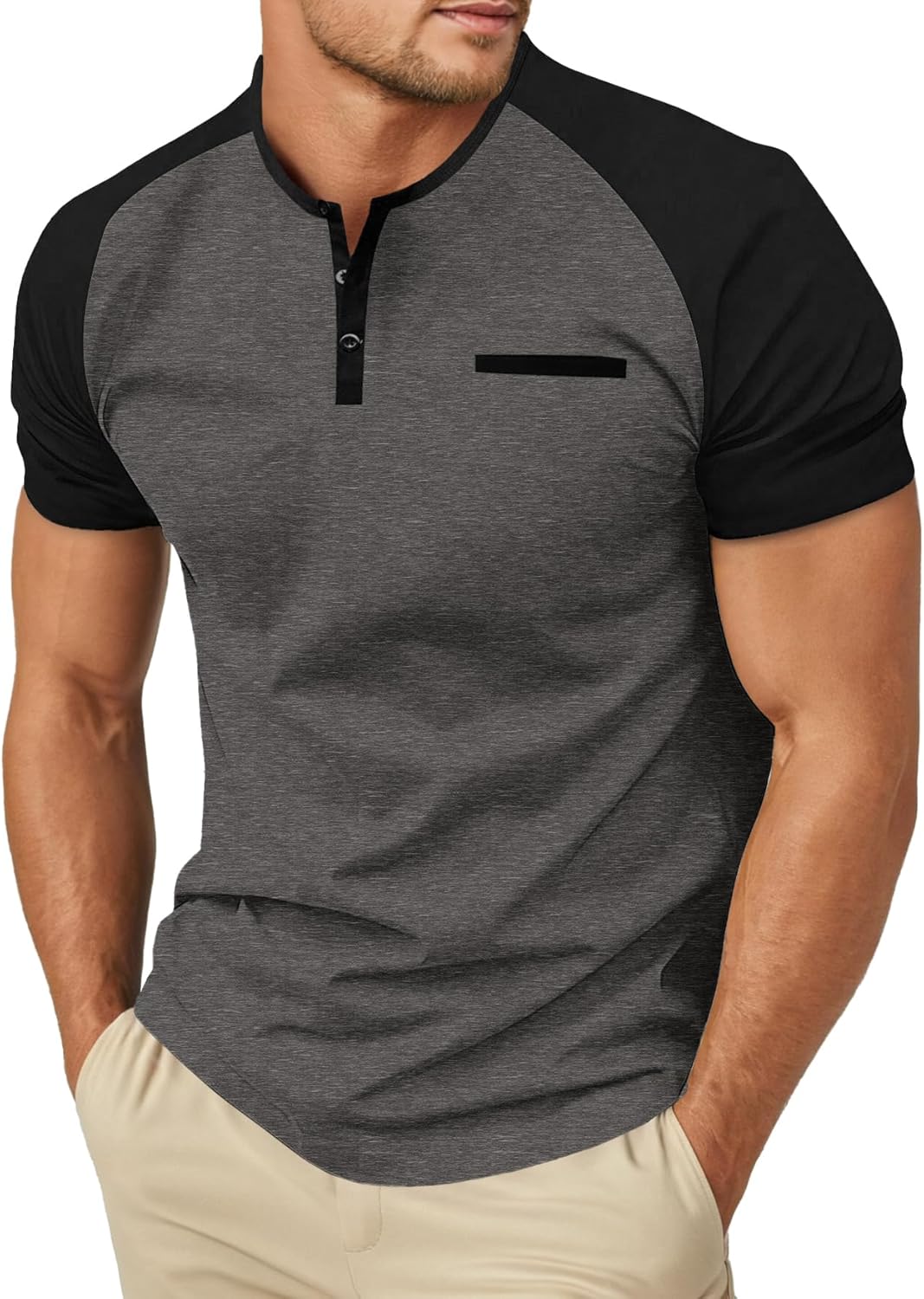 Sailwind Men's Cotton Henley Short Sleeve Casual T-Shirts with Pocket