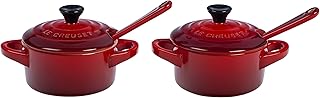 Le Creuset Stoneware Set of 2 Condiment Dish and Spoon Set, Cherry