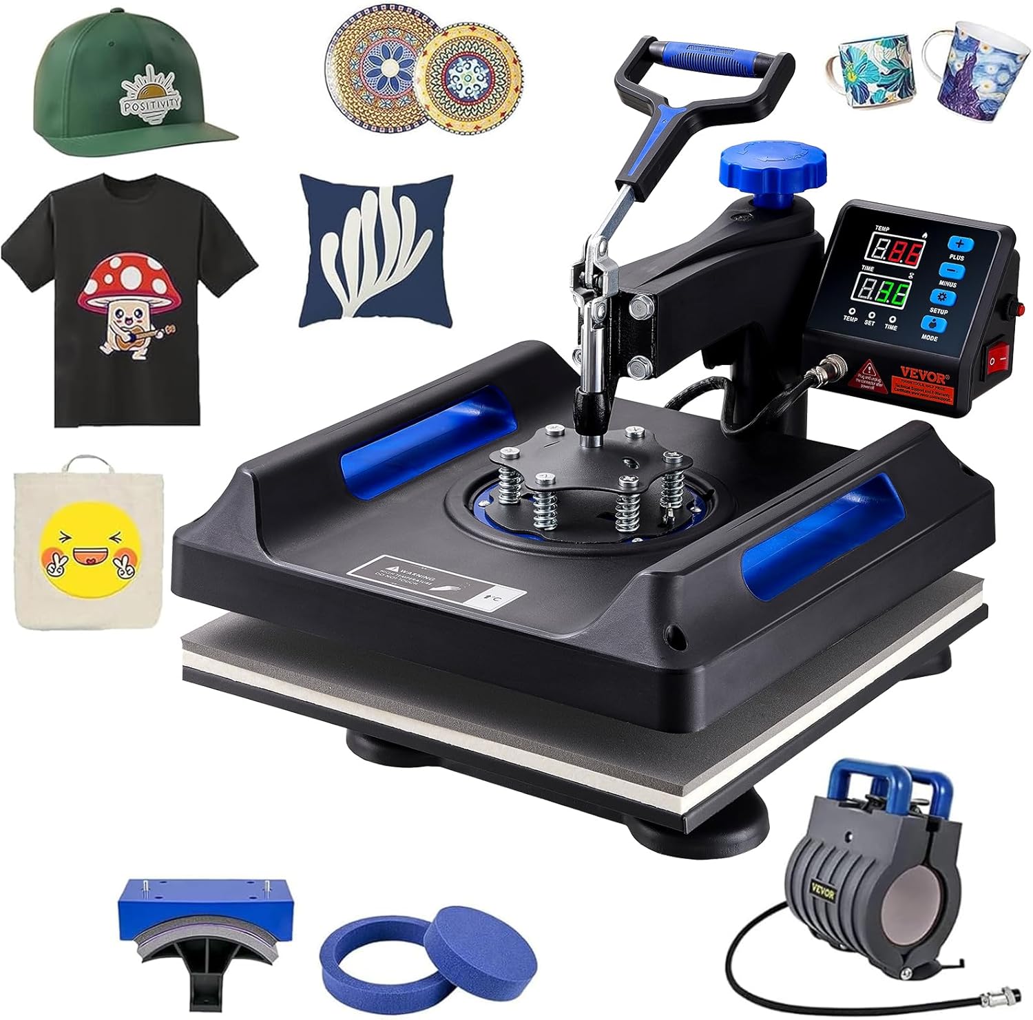 VEVOR - 5 in 1 Heat Press - 15x15 Heat Press Machine with Hat Press, 360° Rotation with Multifunction Rotary Digital Control for T-Shirts, Tumblers, Mugs,