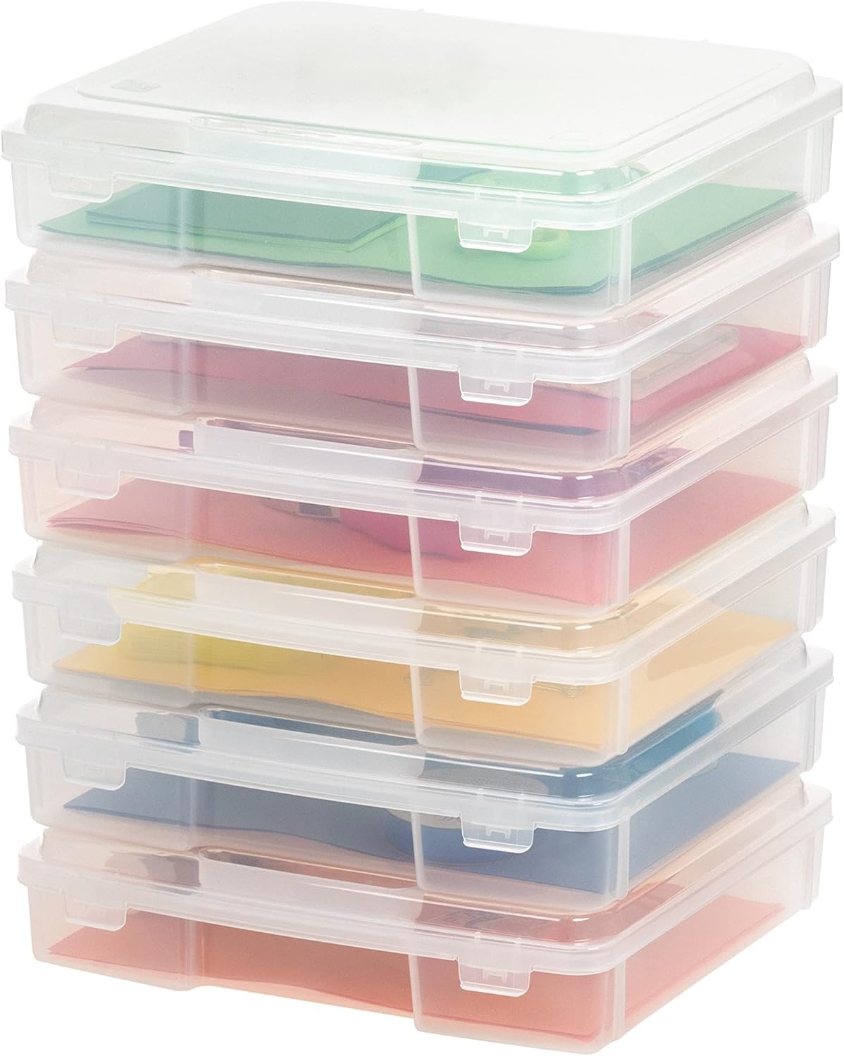 IRIS USA Portable Board Game Organizer Plastic Project Storage Case Box with Snap-Tight Latch, 6-Pack, Fits 8.5" x 11" Papers, for Games Puzzle Magazine Document Craft Hobby Art Supplies, Thick, Clear