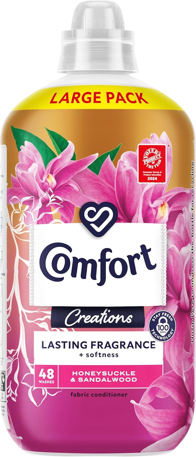 Comfort Creations Honeysuckle & Sandalwood Fabric Conditioner with Stay Fresh technology for 100 days of freshness + fragrance* 48 washes (1.44 L)