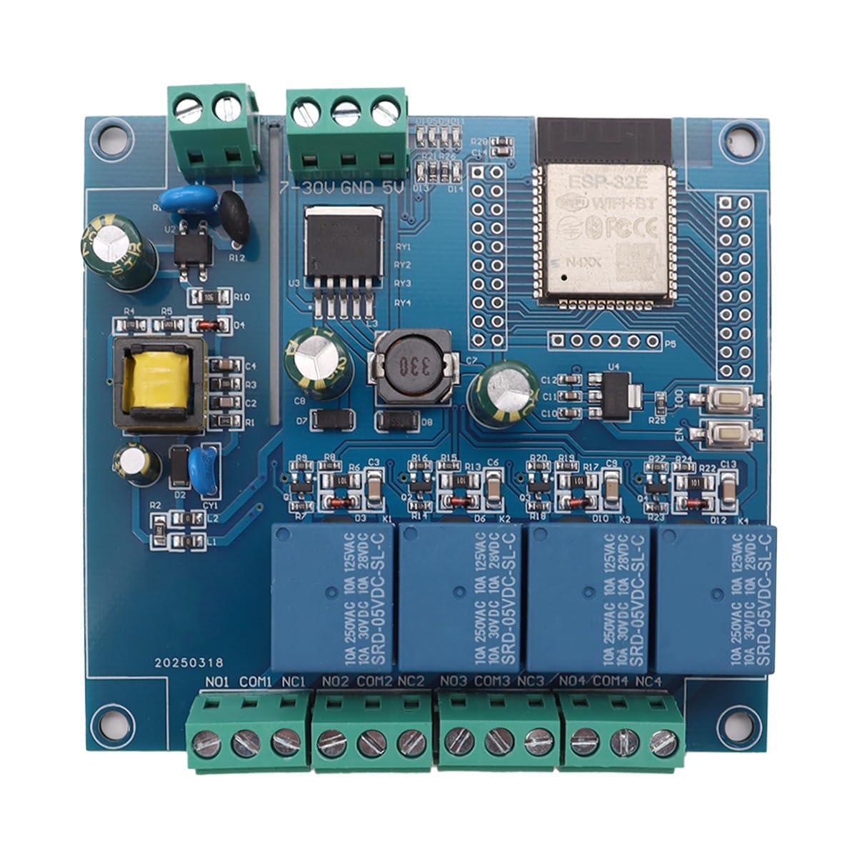 ESP32 4-Channel Relay Module with WiFi/Bluetooth IoT Development Board AC220V/DC5-30V ESP32-WROOM-32E Programmable Board for Smart Home Automation DIY Electronic Projects