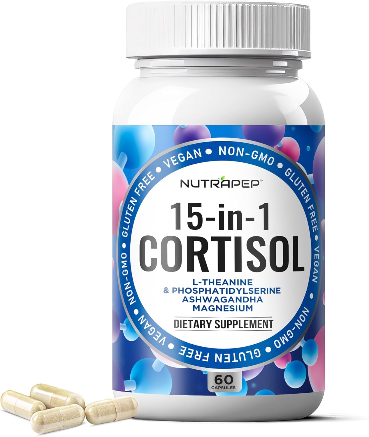 Cortisol Detox Supplement Men Women - Reduce Lower Cortisol High Cortisol Reducer Blocker Control - Supports Stress Mood Rest Adrenal Calm Relax with Ashwagandha L-Theanine Magnesium