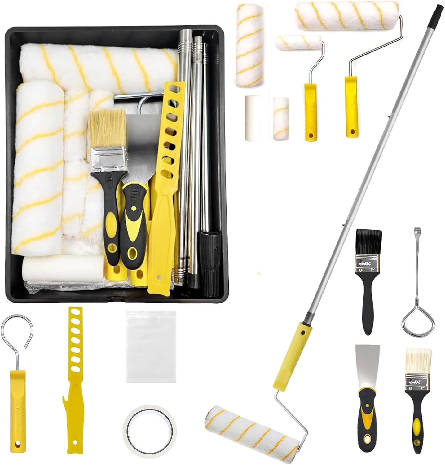 Paint Tray Set, 17 pcs, Paint Roller Kit, Paint Rollers 9 Inch, Small Paint Roller, Paint Roller Tray, 4 Inch Paint Roller, Paint Roller Set, Paint Kit for House Painting, Paint Roller Covers