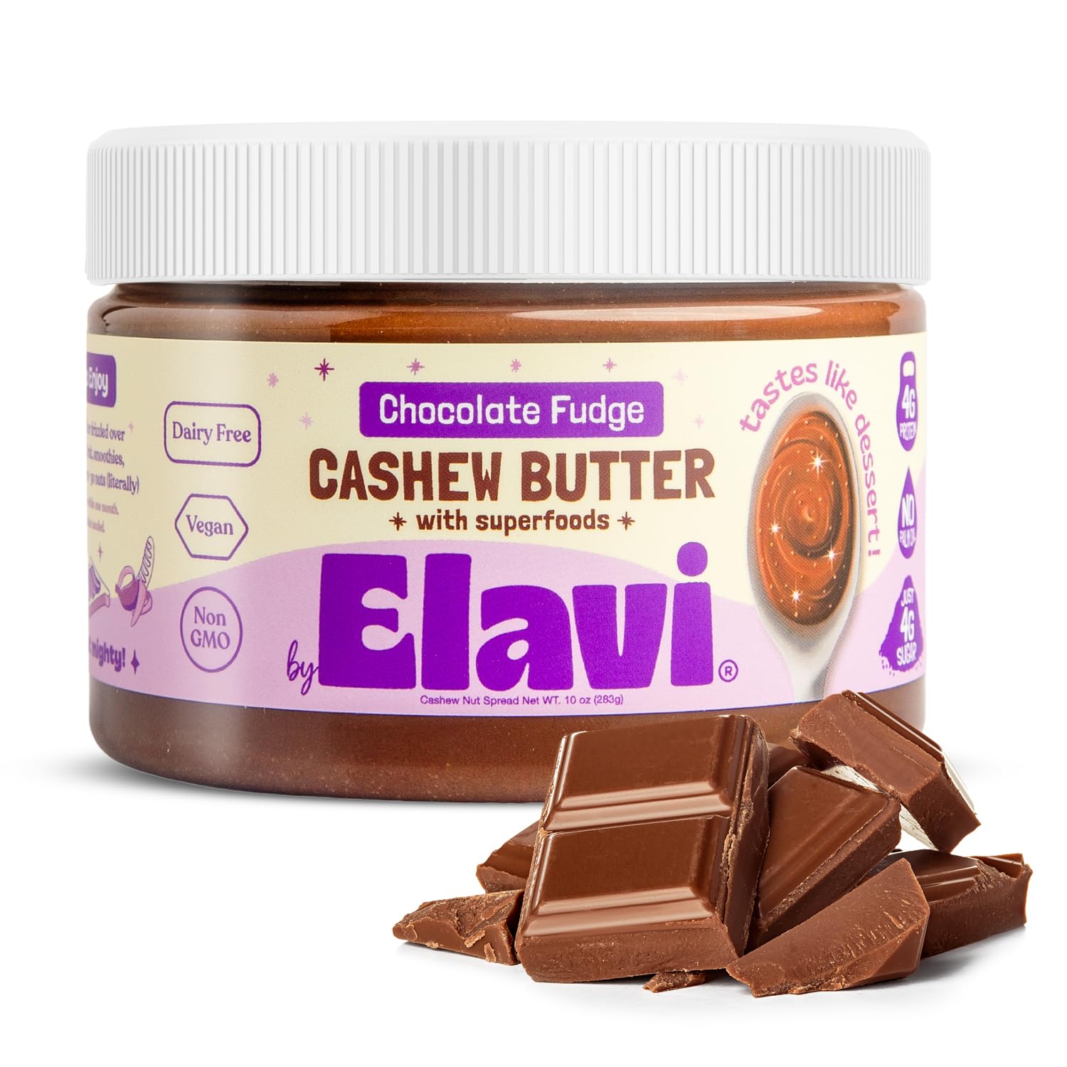 Elavi Cashew Butter - Chocolate Fudge, 10oz Jar
