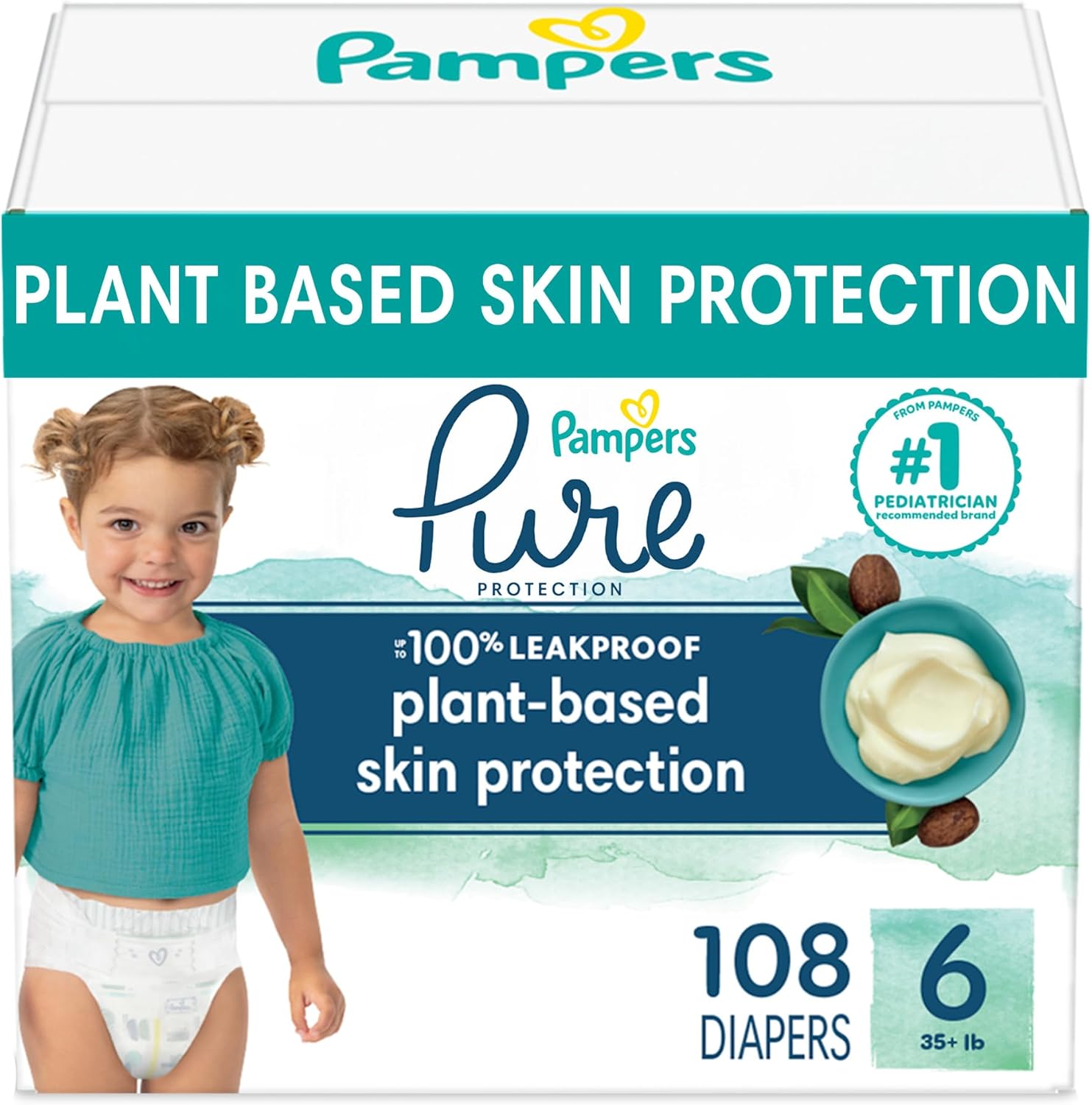 Pampers Pure Protection Diapers - Size 6, One Month Supply (108 Count), Hypoallergenic Premium Disposable Baby Diapers