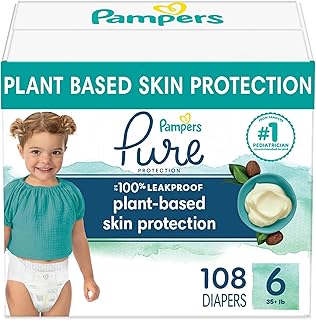 Pampers Pure Protection Diapers - Size 6, One Month Supply (108 Count), Hypoallergenic Premium Disposable Baby Diapers