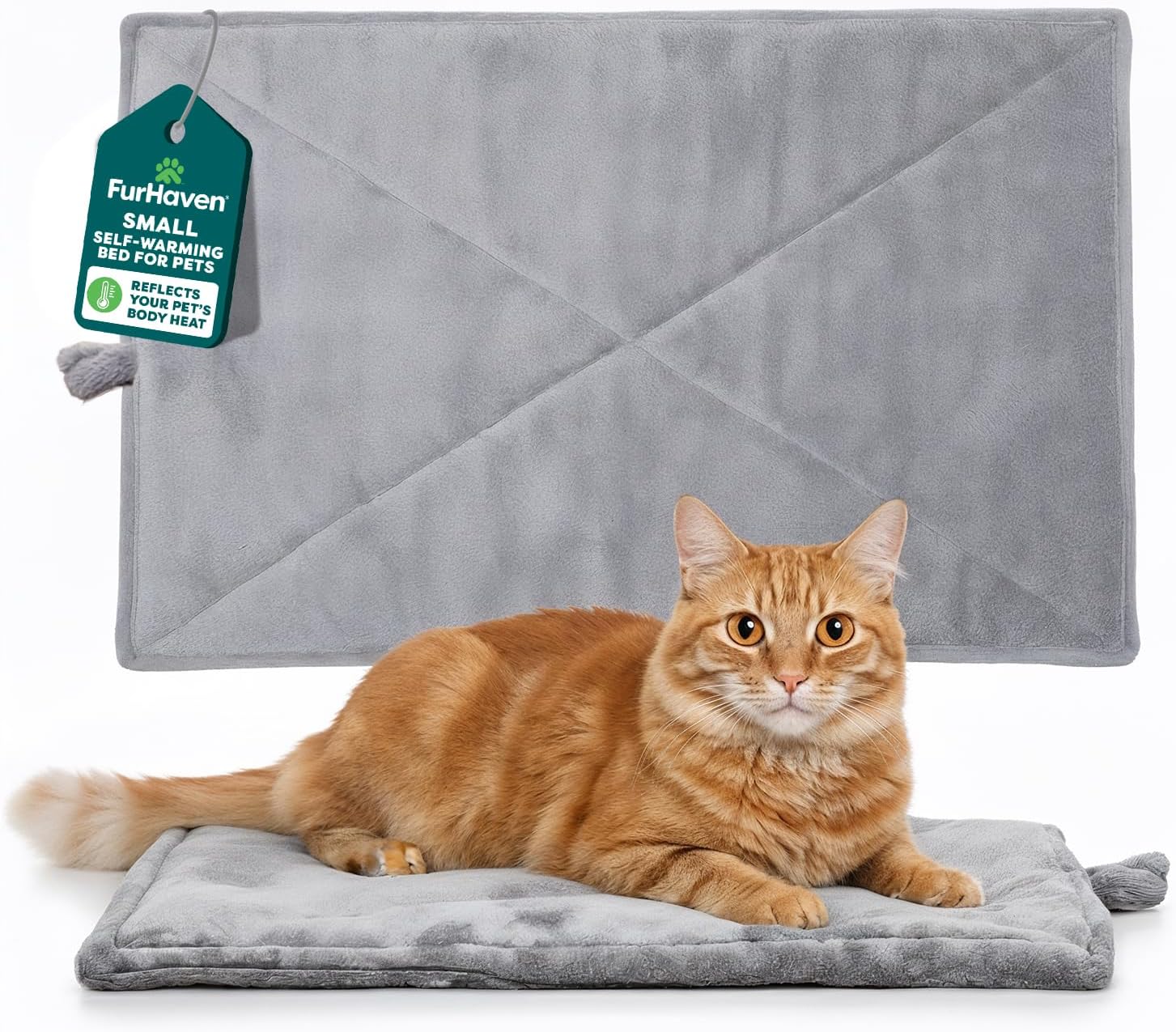 Furhaven ThermaNAP Self-Warming Cat Bed for Indoor Cats & Small Dogs, Washable & Reflects Body Heat - Quilted Faux Fur Reflective Bed Mat - Gray, Small
