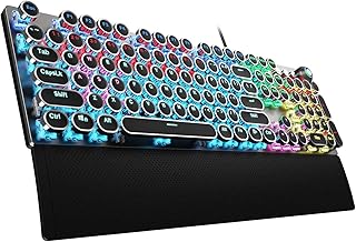 AULA F2088 Typewriter Style Mechanical Gaming Keyboard Blue Switches,Rainbow LED Backlit,Removable Wrist Rest,Media Control Knob,Retro Punk Round Keycaps,USB Wired Computer Keyboard