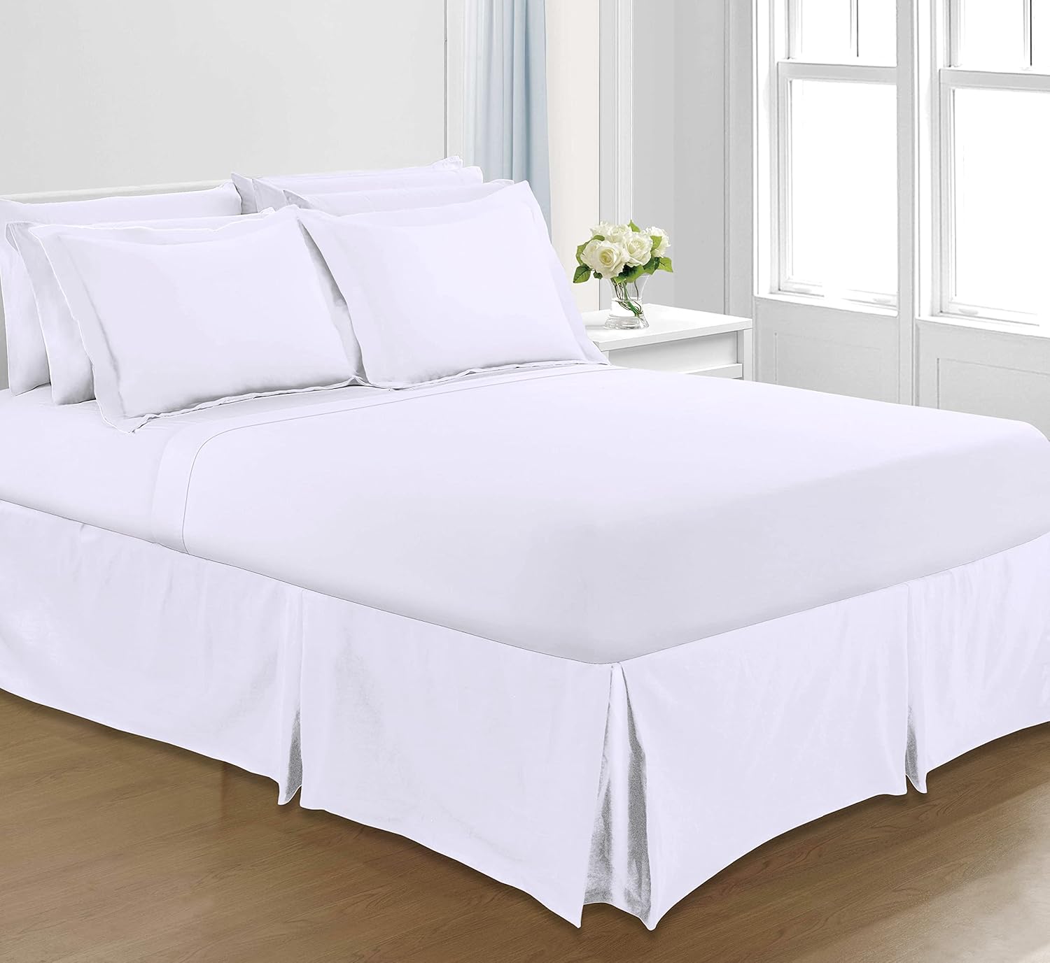 Sapphire Collection PLAIN DYED POLY COTTON PLEATED PLATFORM BASE VALANCE SHEETS (Single, White)