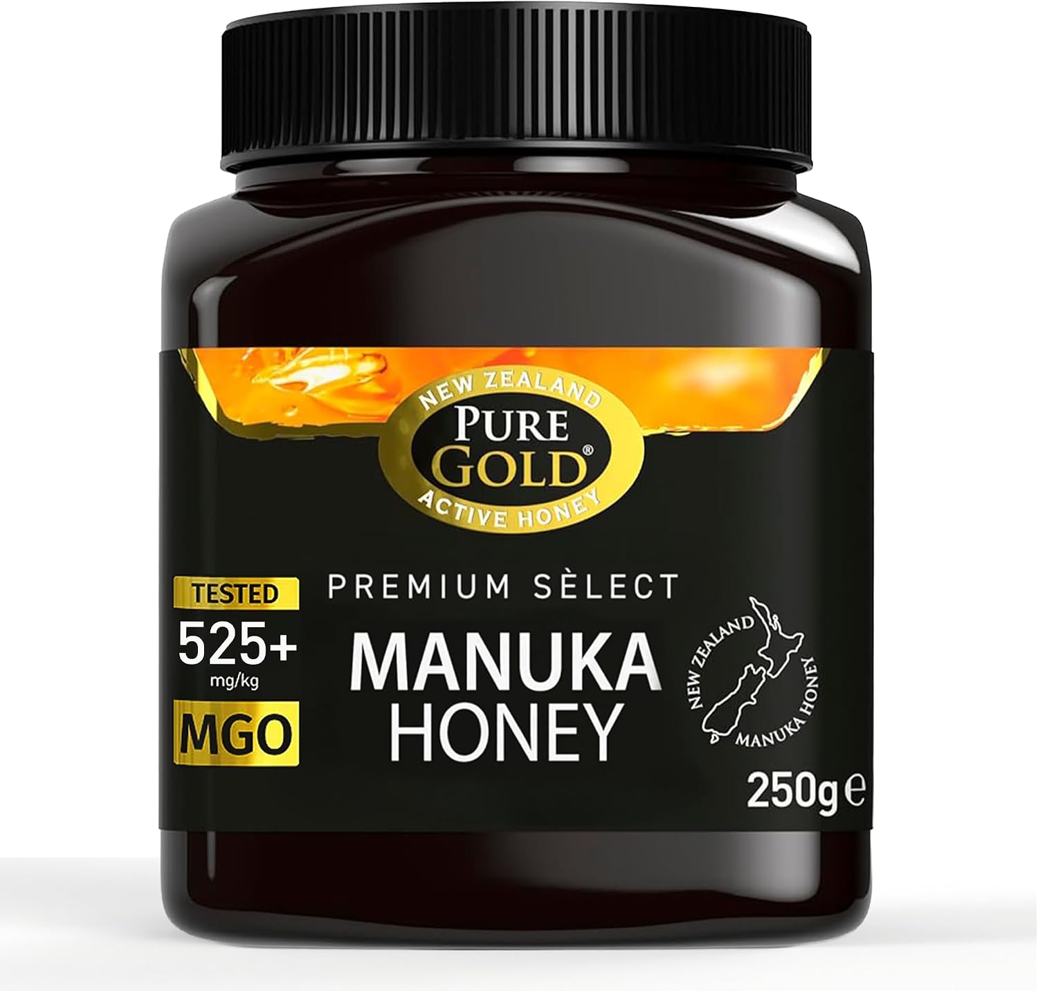 Pure Gold Manuka Honey, Certified MGO 525+, Raw New Zealand Honey, 250g