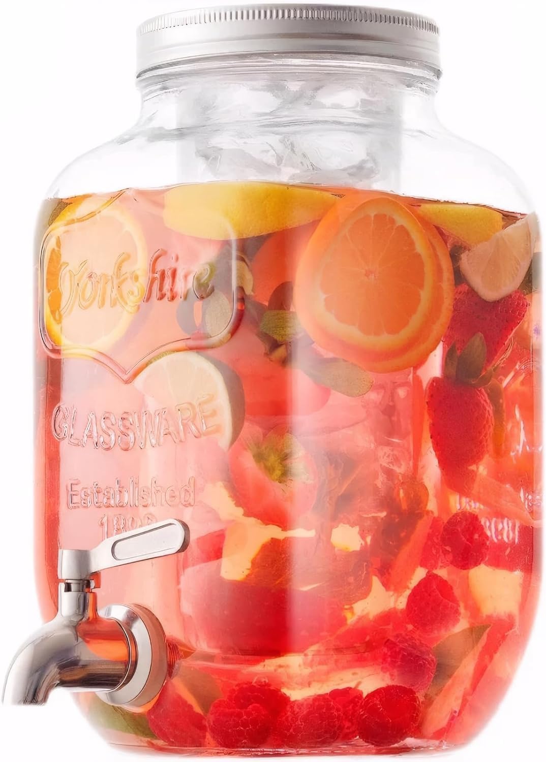 Glass Drink Dispenser for Parties, 1 Gallon Beverage Storage for Fridge, Lemonade Dispenser, Water Juice Dispenser with Spigot - for BBQ, Picnic, Pool Party and Social Events
