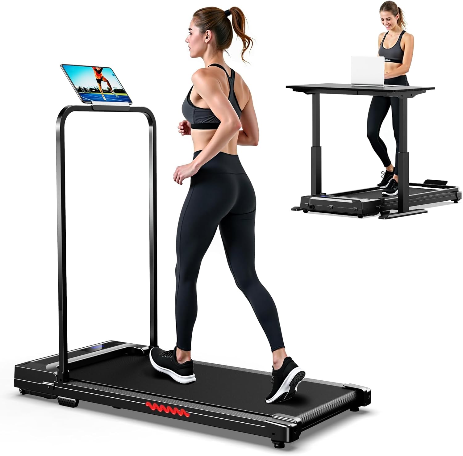 Folding Treadmill Walking Pad Foldable - Treadmills with Handle for Home Office Under Desk Running Machine Portable Compact Flat Mini Small Fold Away Motorised Slim Walking Pad Use Indoor