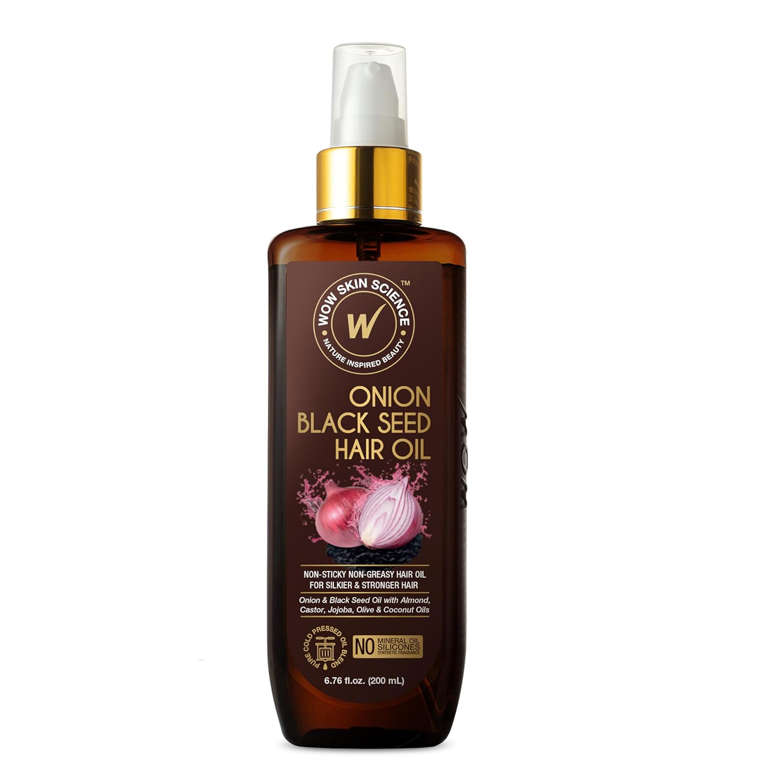 WOW Skin Science Onion Black Seed Hair Oil - Nourishing Treatment for Dry, Damaged Hair Growth with Almond, Castor, Olive, Coconut & Jojoba Oils