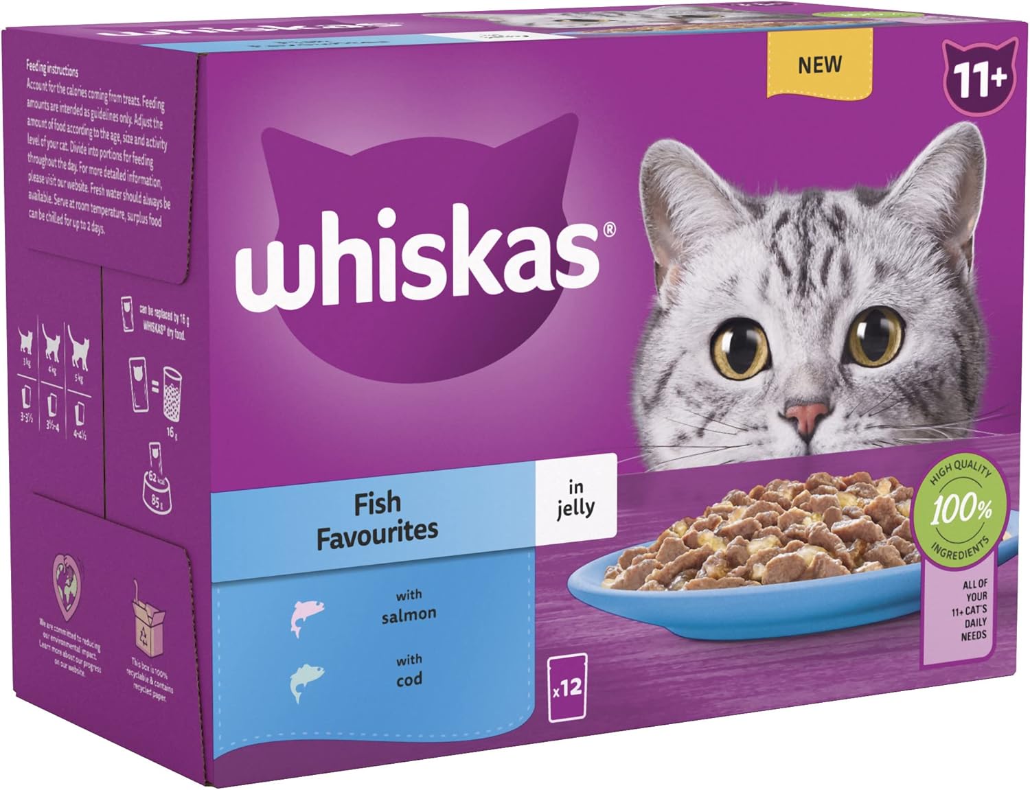 Whiskas 11+ Fish Selection in Jelly Pouches, Senior Cat Food, (1x12 x 85 g)
