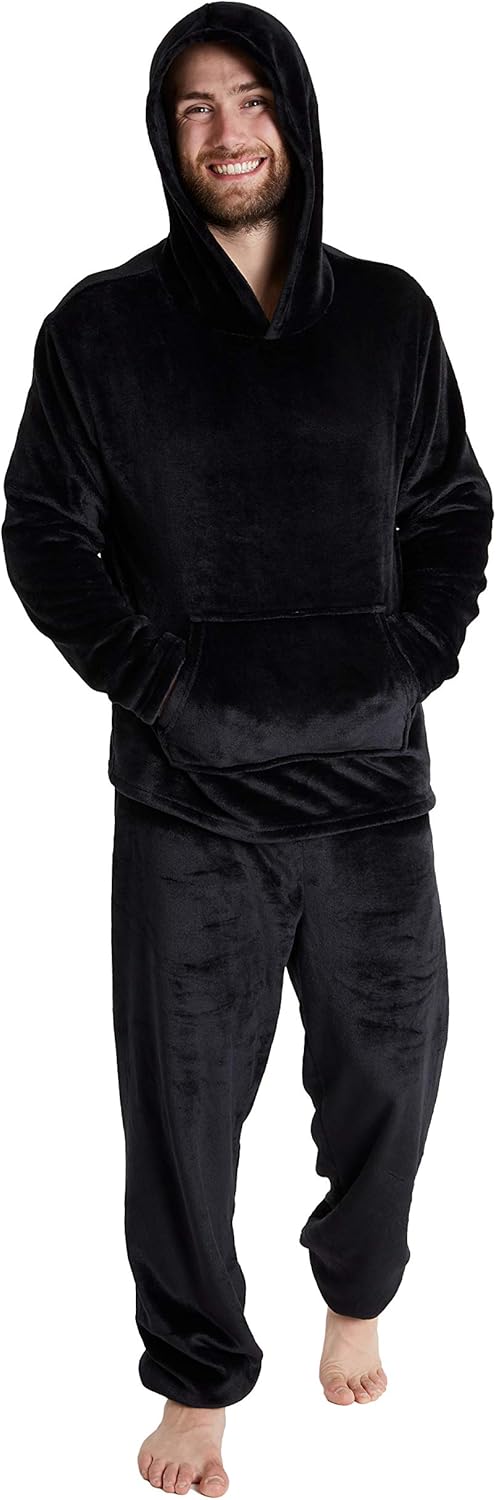 CityComfort Mens Pyjamas Set, Warm Fleece Pyjamas for Men with Fluffy Hoodie