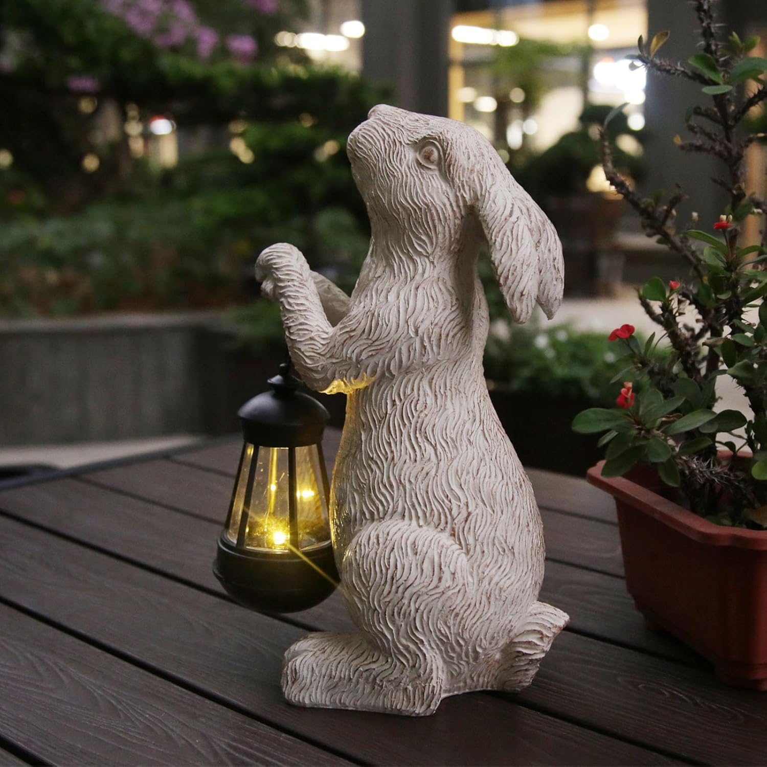 Garden Statues Rabbit with Solar Lights-Bunny Figurine Outdoor Decorations Mom Dad Gifts Rabbit Decor for Lawn,Balcony-Yard Art Garden&Patio Decor,Unique Housewarming&Birthday Gifts for Women