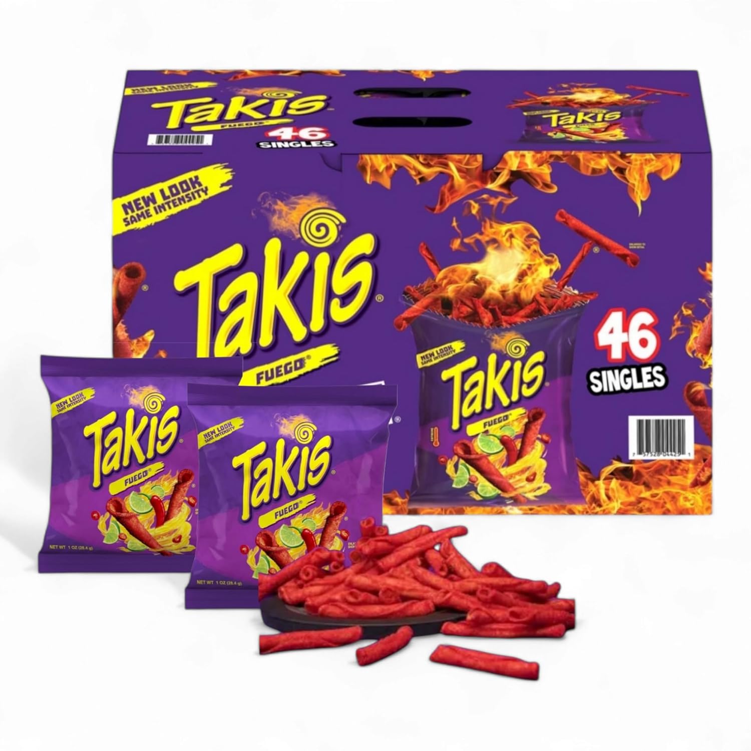 Takis-Fuego Rolled Spicy Tortilla Chips(46 Pack), Hot Chili Pepper Lime Flavored, Snack Box, Party Snack Custom Bundled by MOOCHI