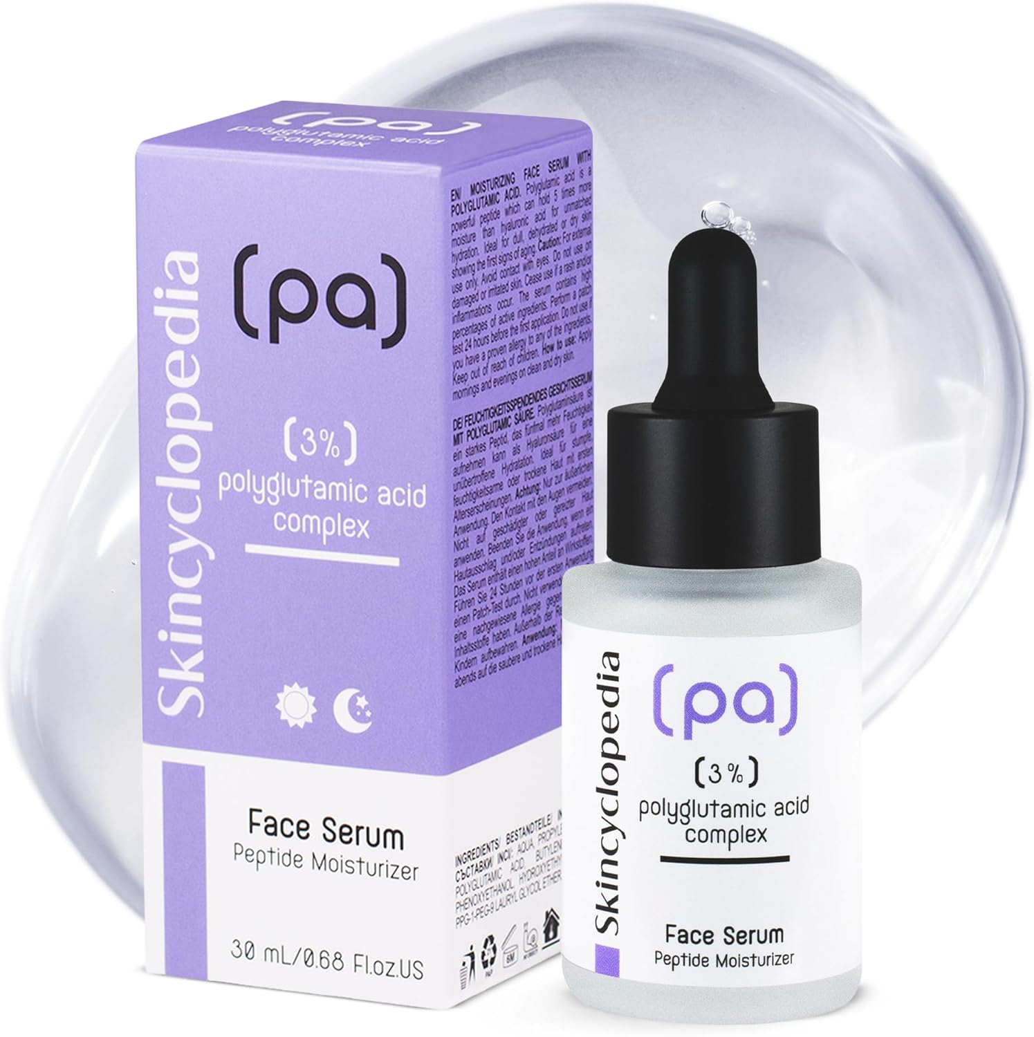 Skincyclopedia 3% Polyglutamic Acid Serum with Retinol and Hyaluronic Acid - Peptide Moisturiser for Oily, Combination, Dry, Sensitive and Acne Prone Skin - Hydrating Serum for Men and Women, 30ml