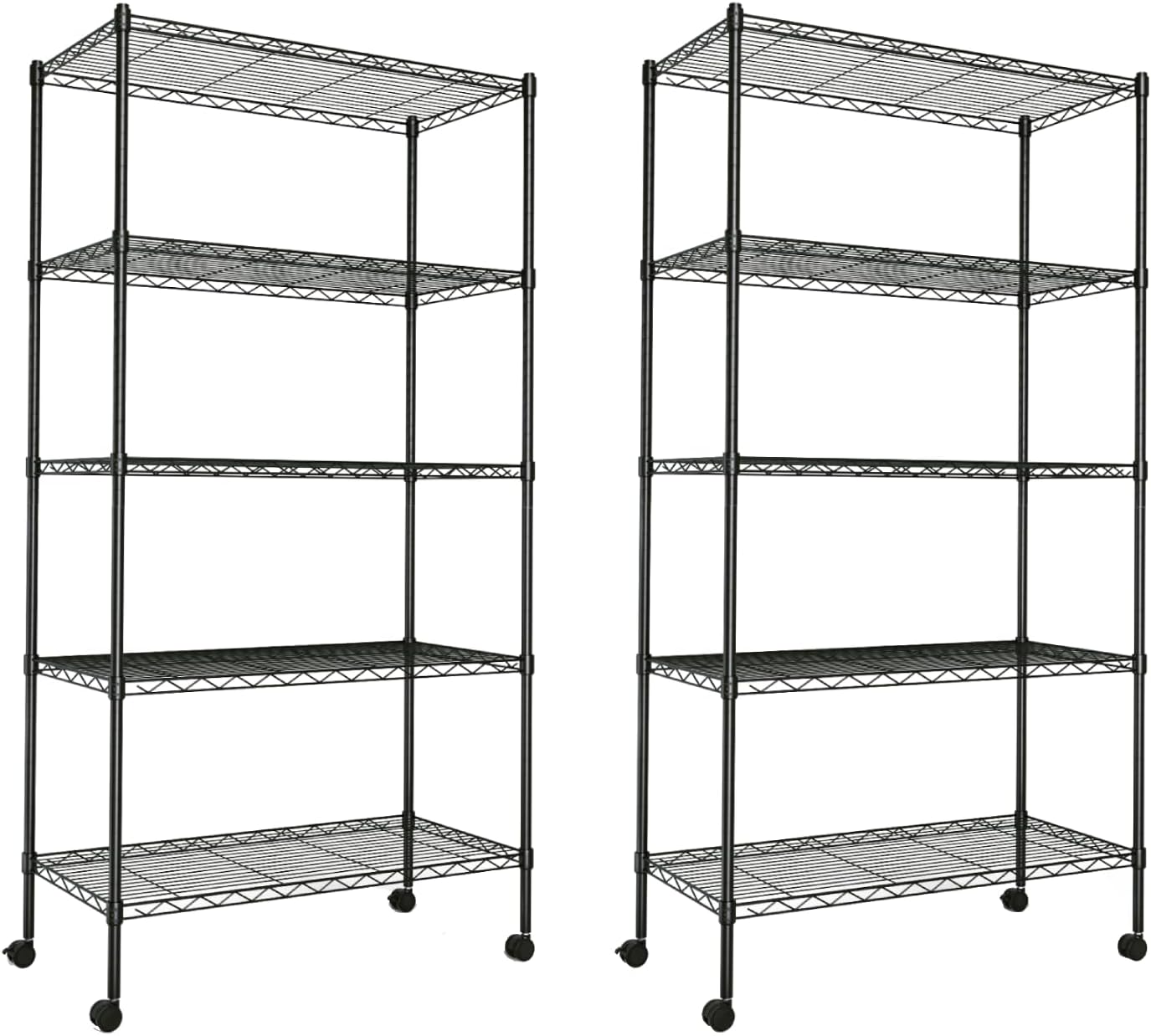 Simple Deluxe Heavy Duty 5-Shelf Storage Shelving Unit, 1250lbs Loading Capacity, 29.92" D x 13.98" W x 62.99" H, Black, 2 Pack