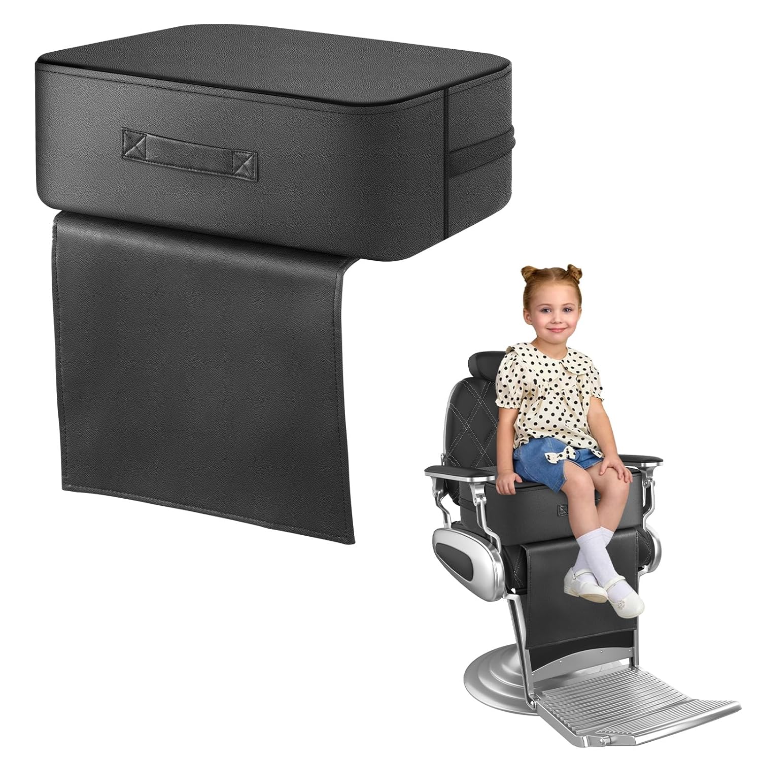 Salon Booster Seat for Kids Hair Cutting, Oversize Children Salon Chair Cushion for Hair Stylist, Barber Booster Seat Leather Cushion, Beauty Salon Spa Equipment Black