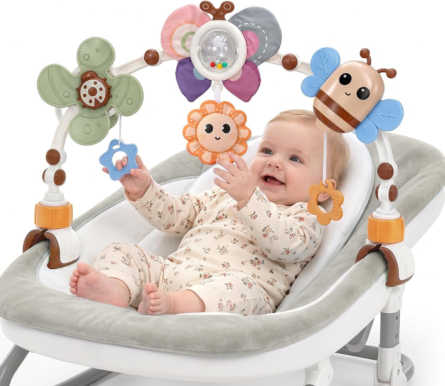 GONINO Baby Stroller Arch Toy, Adjustable Car Seat Hanging Toy with Teether