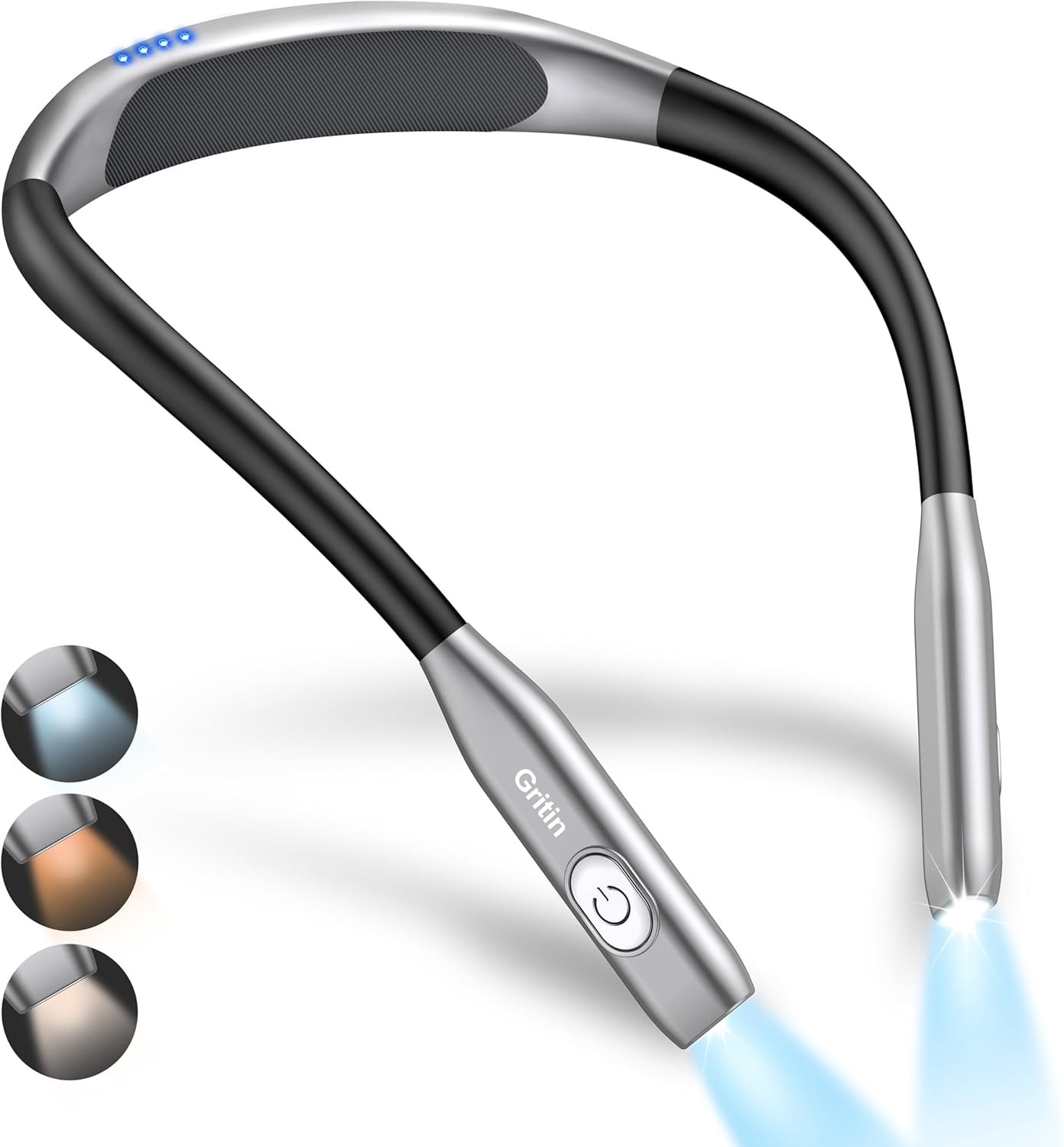 Gritin Neck Reading Light, Rechargeable Book Light for Reading in Bed at Night-Eye Caring 3 Colors, Stepless Dimming, 80+Hrs Runtime, Neck Curve Fit Design, Comfortable&Flexible for Readers, Crafting