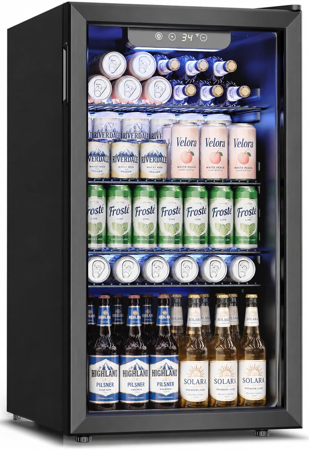 Feelfunn 3.2 Cu. Ft. Beverage Refrigerator, 126-Can Mini Fridge, 34-64°F