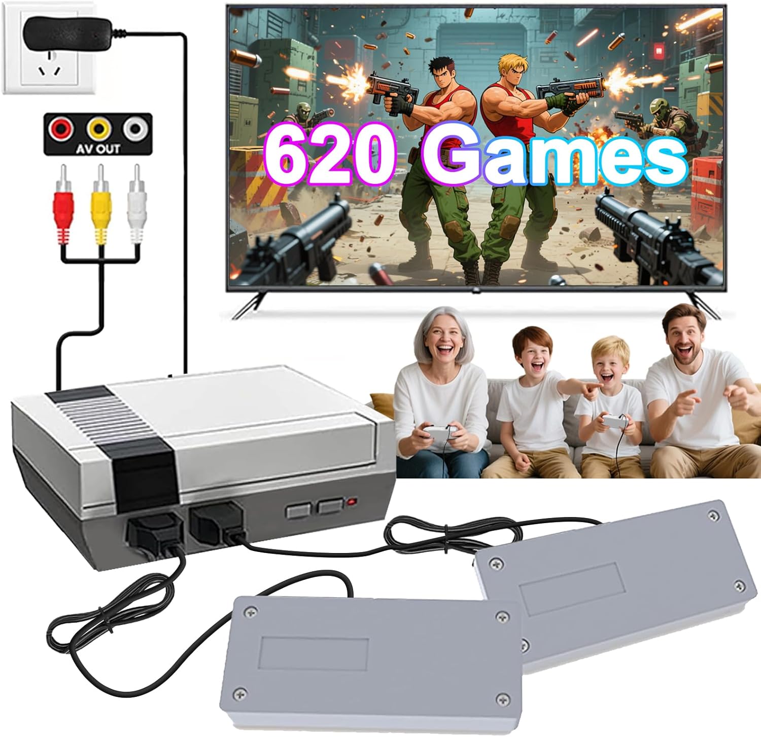 Retro Gaming Console with 620 Built-in Classic Games,Dual Wired Controllers,Plug and Play Video Game Console for TV with AV Output,Portable Handheld Game Console Gift for Kids & Adults