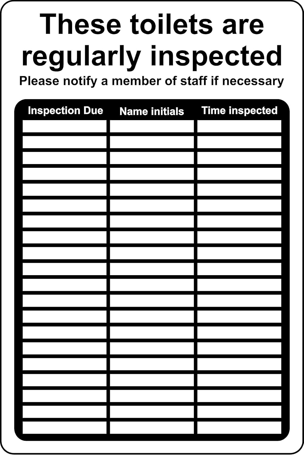 KPCM Display Ltd Toilet Sign - Self Adhesive Sticker (300mm x 200mm) - Regularly Inspected, Wipe Clean, Minimalist Style