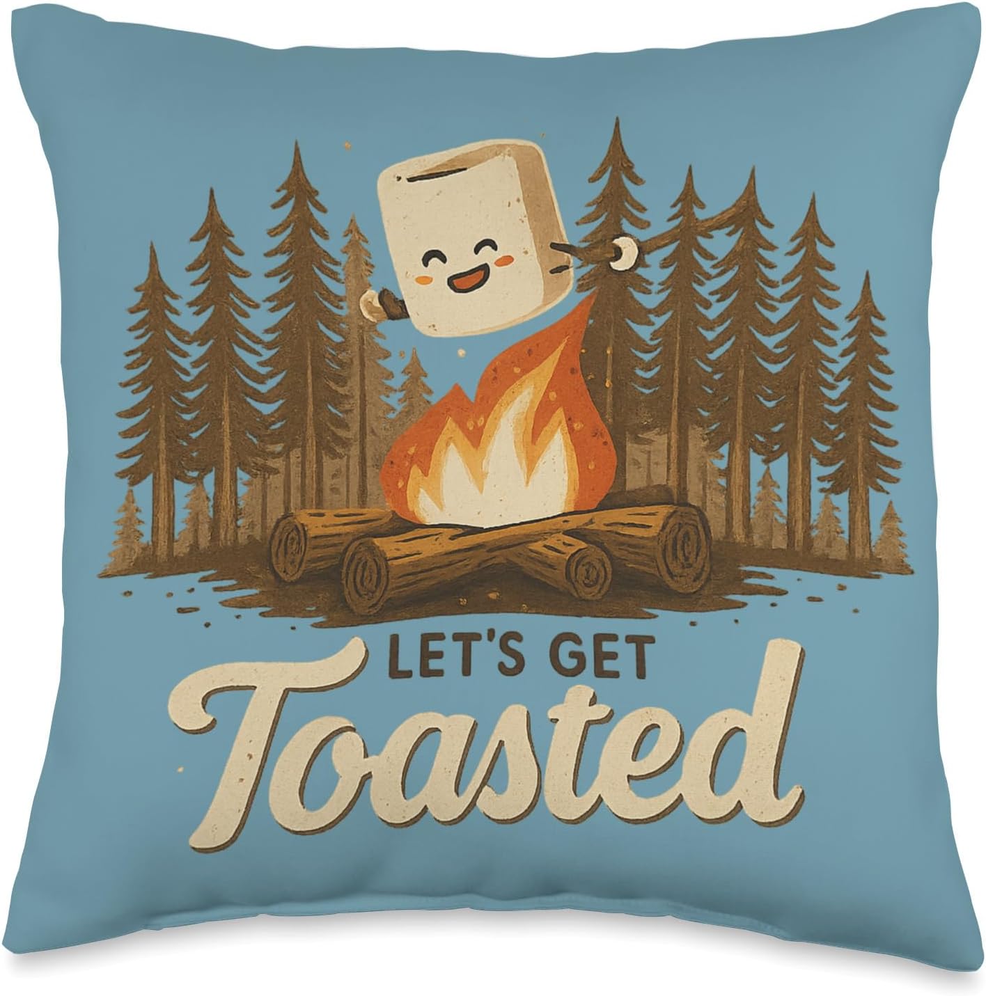 Funny Camping Gear Let's Get R' Toasted Campfire Marshmallow Throw Pillow