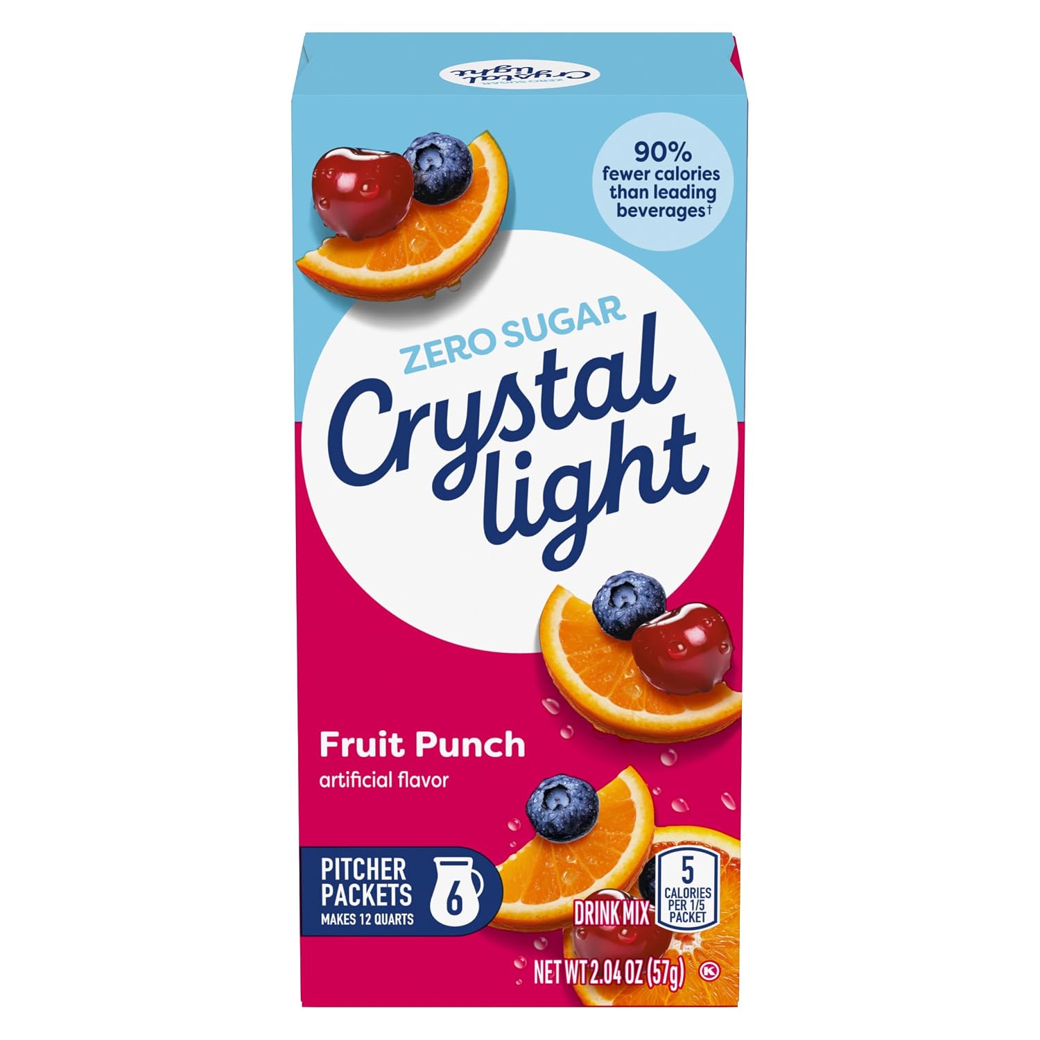 Crystal Light Powdered Drink Mix, 72 Pitcher Pkts, Fruit Punch | Zero grams of sugar, only 5 calories per serving, Sweet Alternative to Juice and Soda